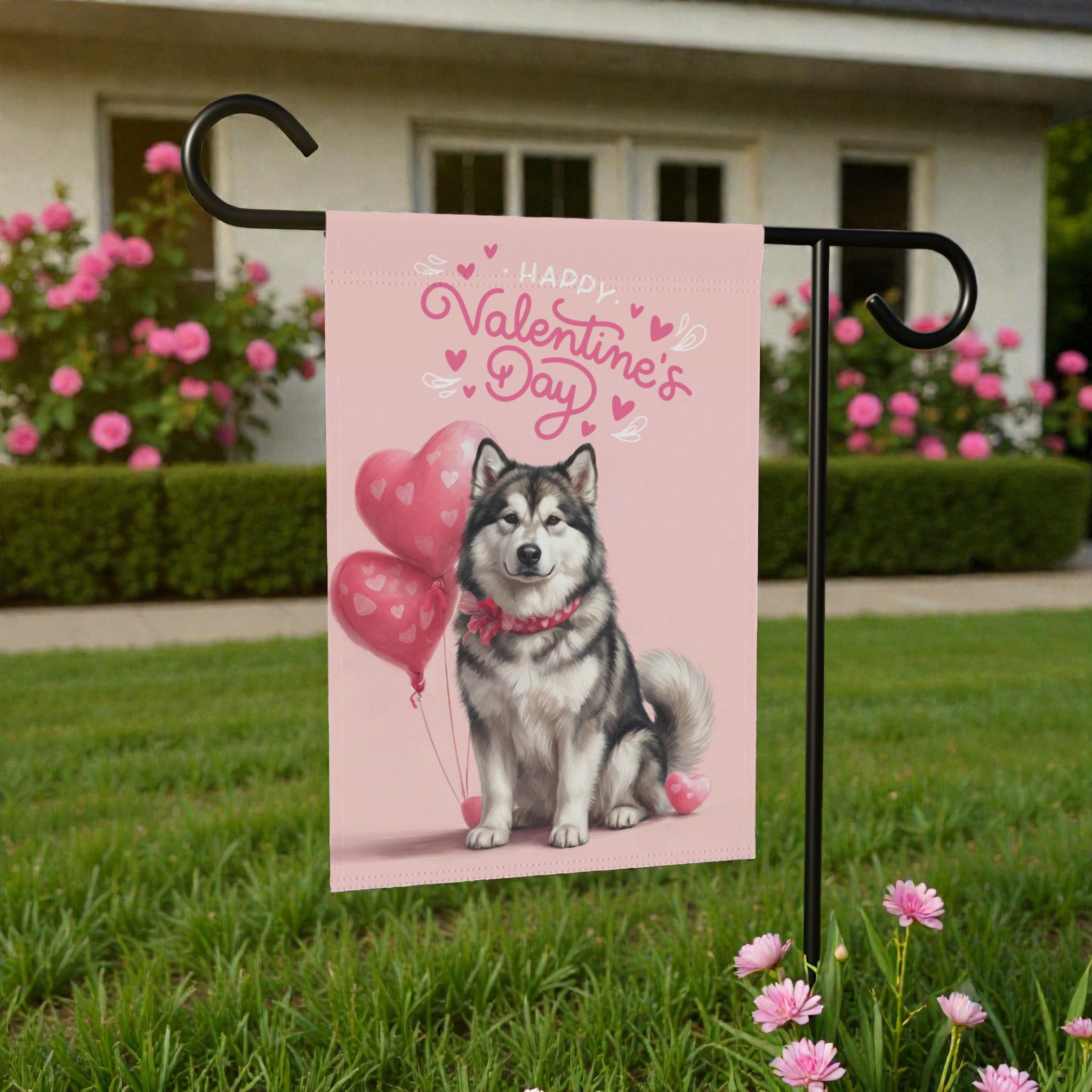 Alaskan Malamute Happy Valentine's Day Garden Flag