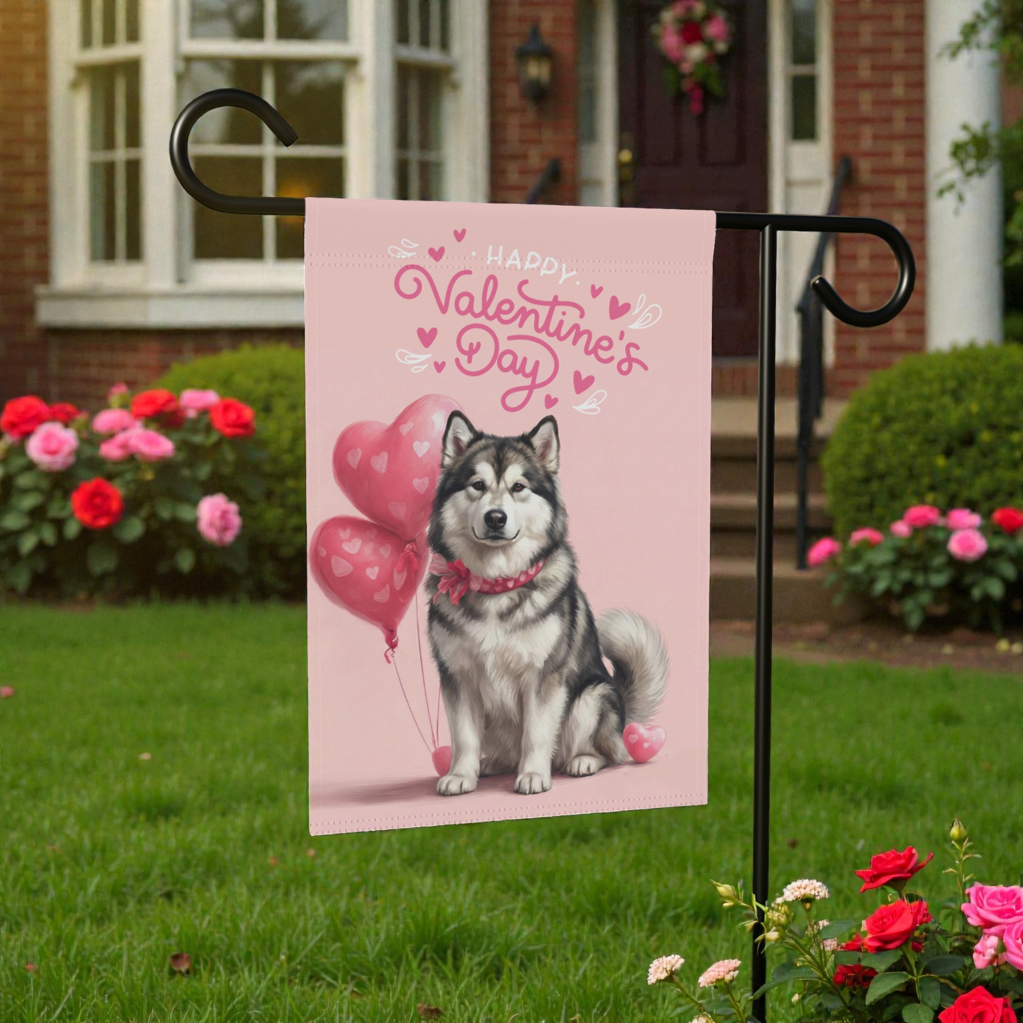 Alaskan Malamute Happy Valentine's Day Garden Flag