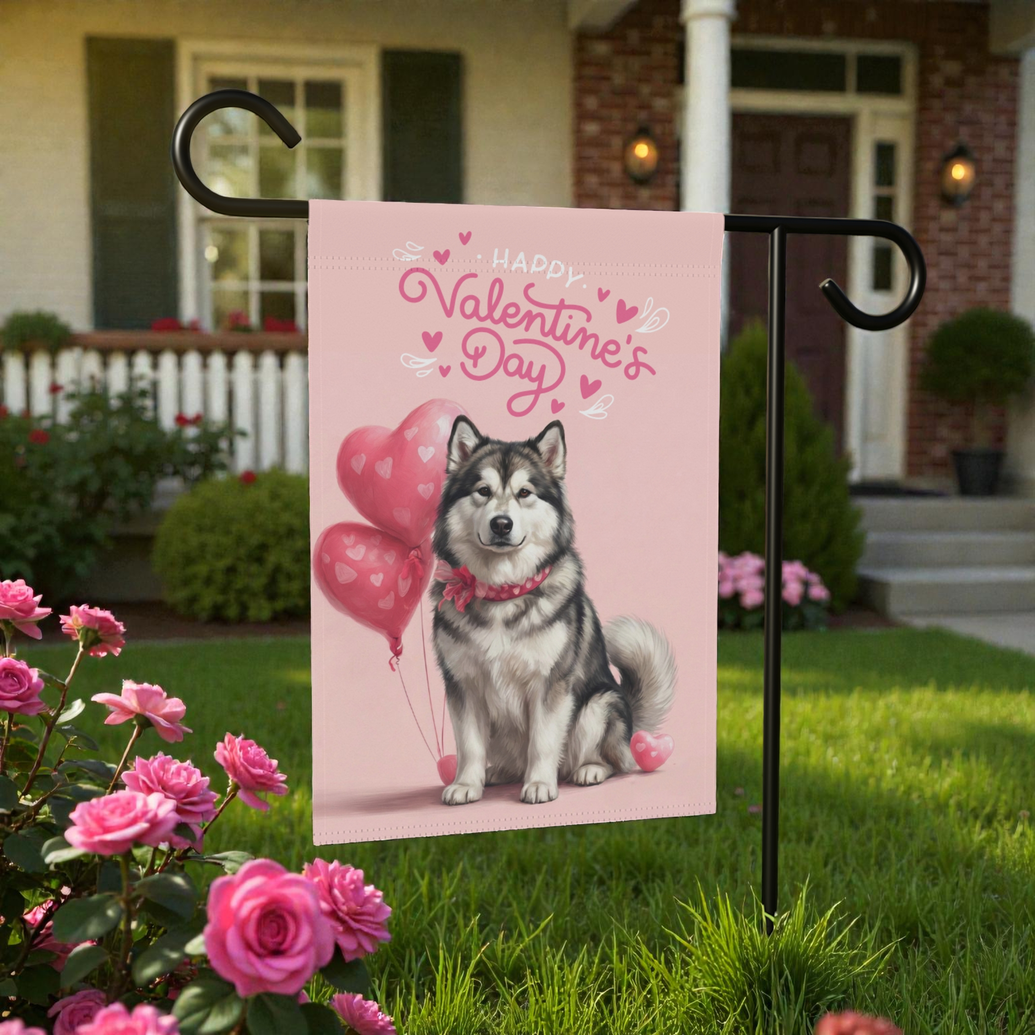 Alaskan Malamute Happy Valentine's Day Garden Flag