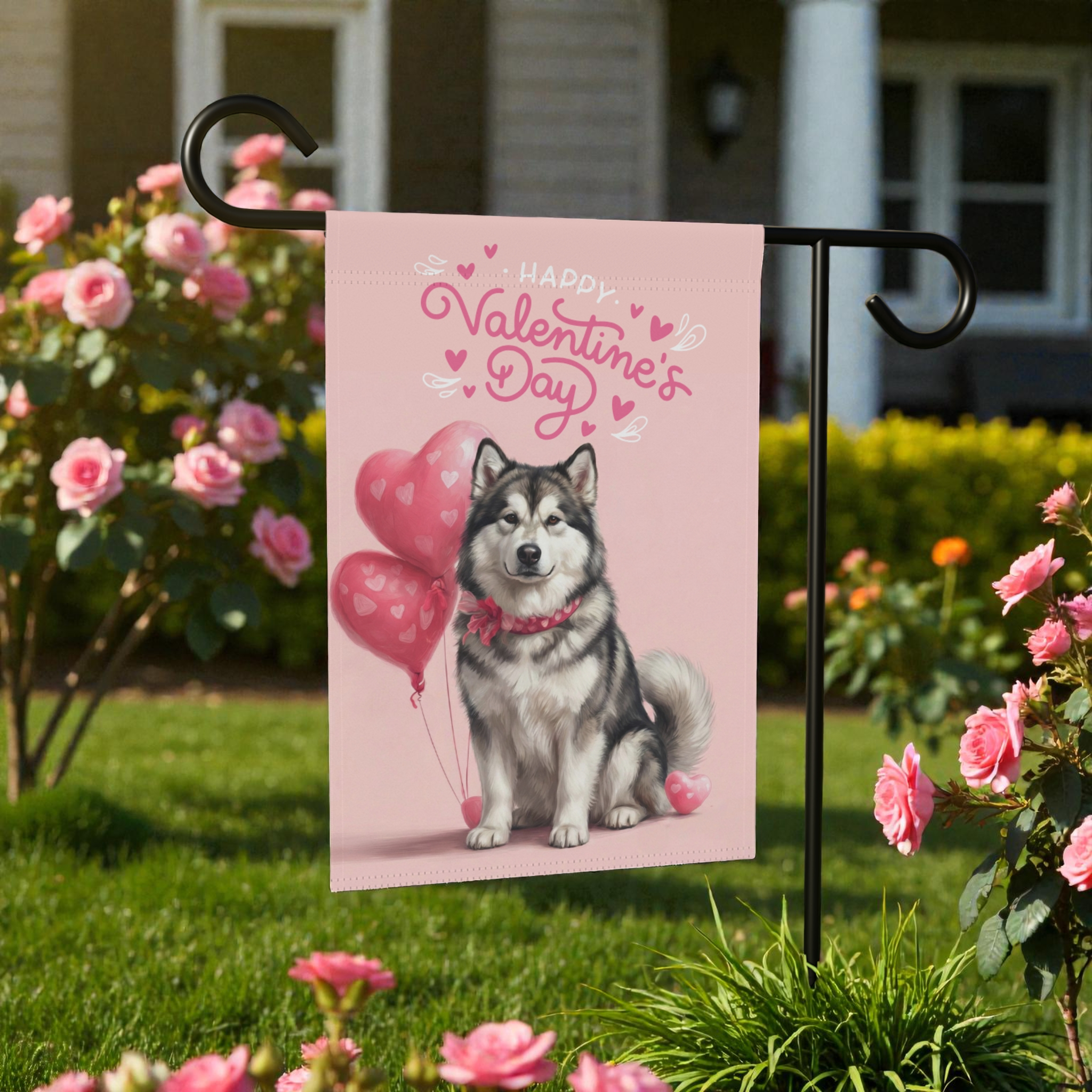 Alaskan Malamute Happy Valentine's Day Garden Flag