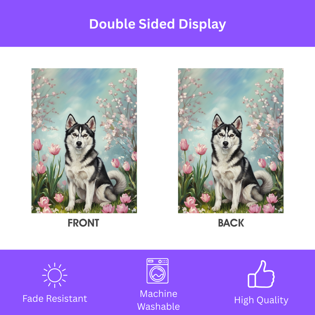 Alaskan Klee Kai in the Tulips Spring Garden Flag - double-sided design - Dragonfire Gardens