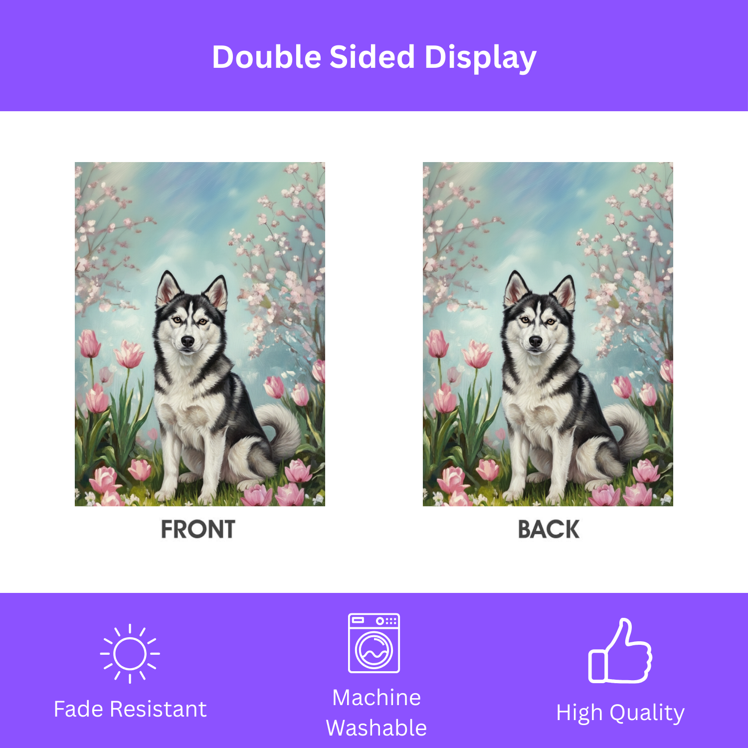 Alaskan Klee Kai in the Tulips Spring Garden Flag - double-sided design - Dragonfire Gardens