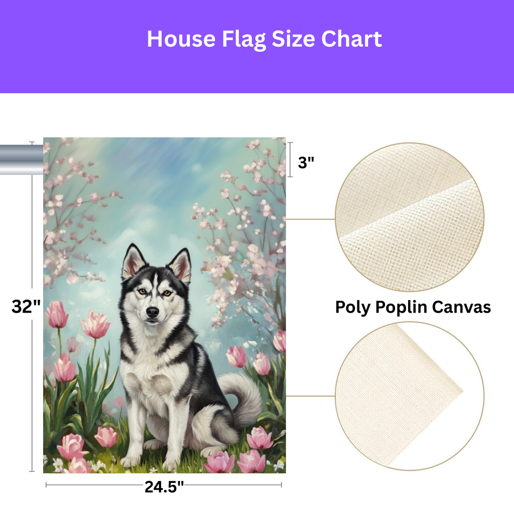 Alaskan Klee Kai in the Tulips Spring Garden Flag - yard display - Dragonfire Gardens