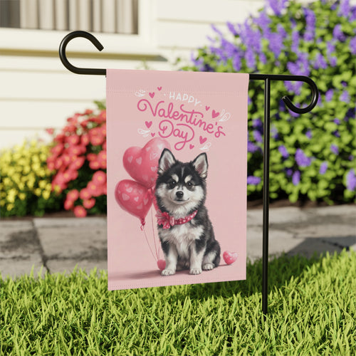 Alaskan Klee Kai Happy Valentine's Day Garden Flag - outdoor display - Dragonfire Gardens