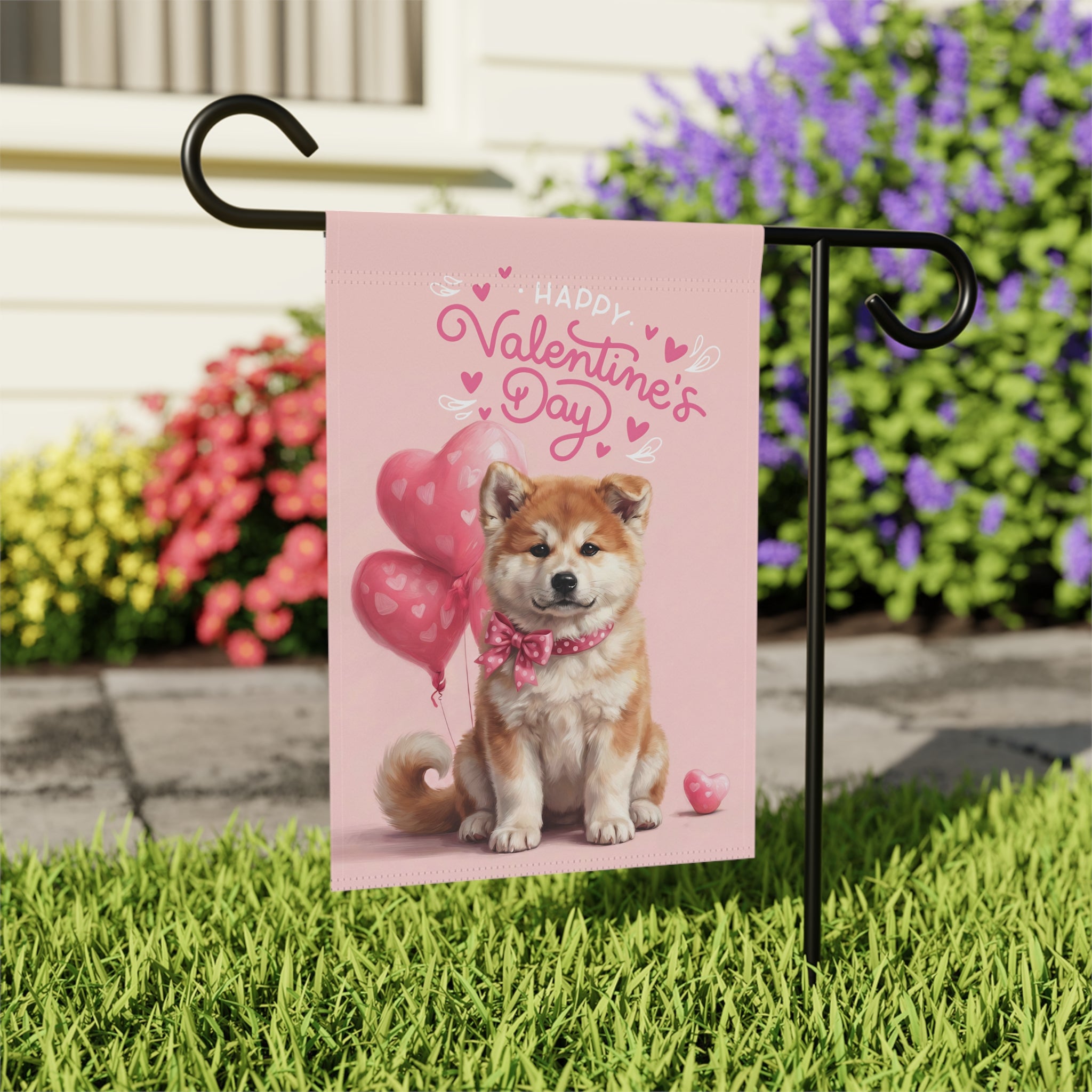 Akita Puppy Happy Valentine's Day Garden Flag