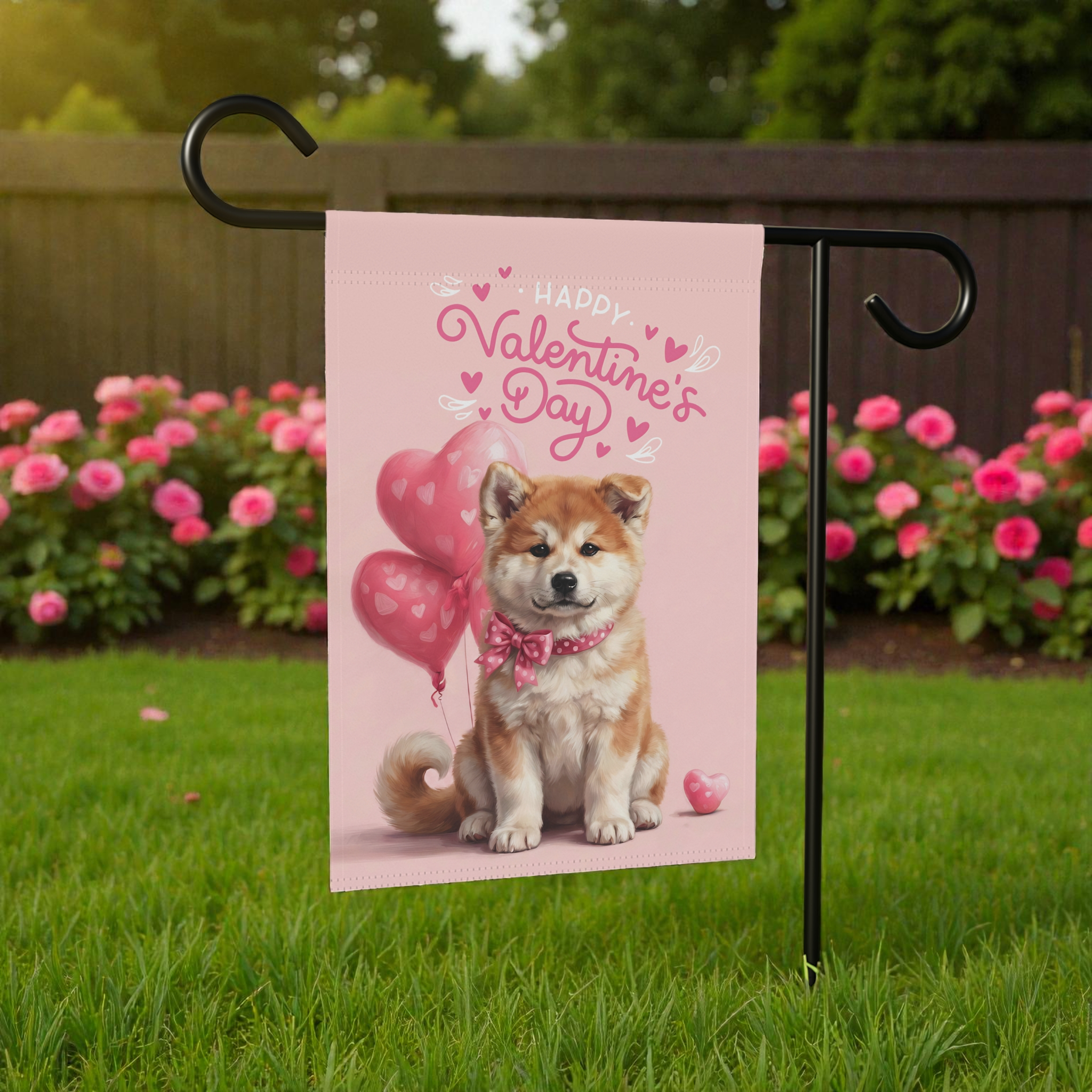 Akita Puppy Happy Valentine's Day Garden Flag