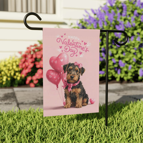 Airedale Terrier Happy Valentine's Day Garden Flag - outdoor display - Dragonfire Gardens