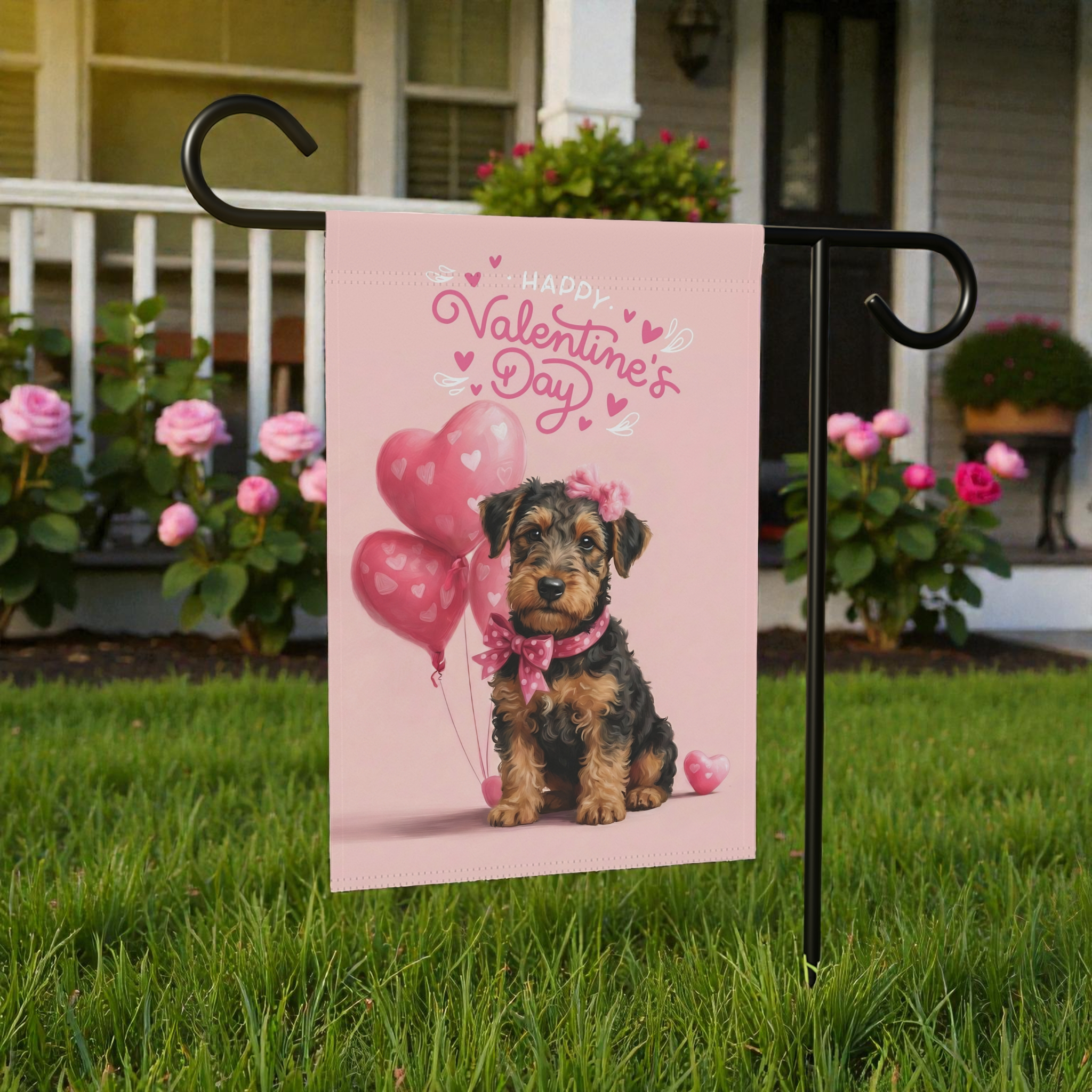 Airedale Terrier Happy Valentine's Day Garden Flag