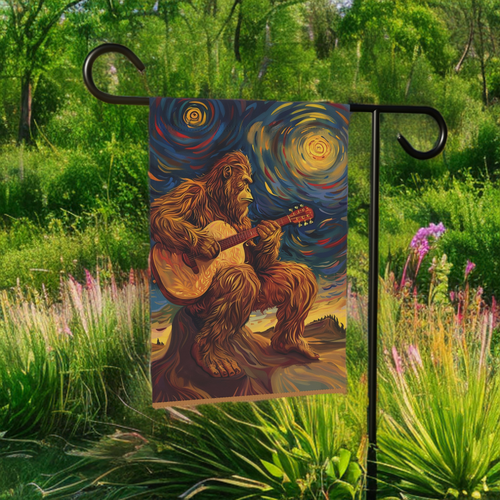 Big Foot and Guitar Garden Flag - front view - Dragonfire Gardens