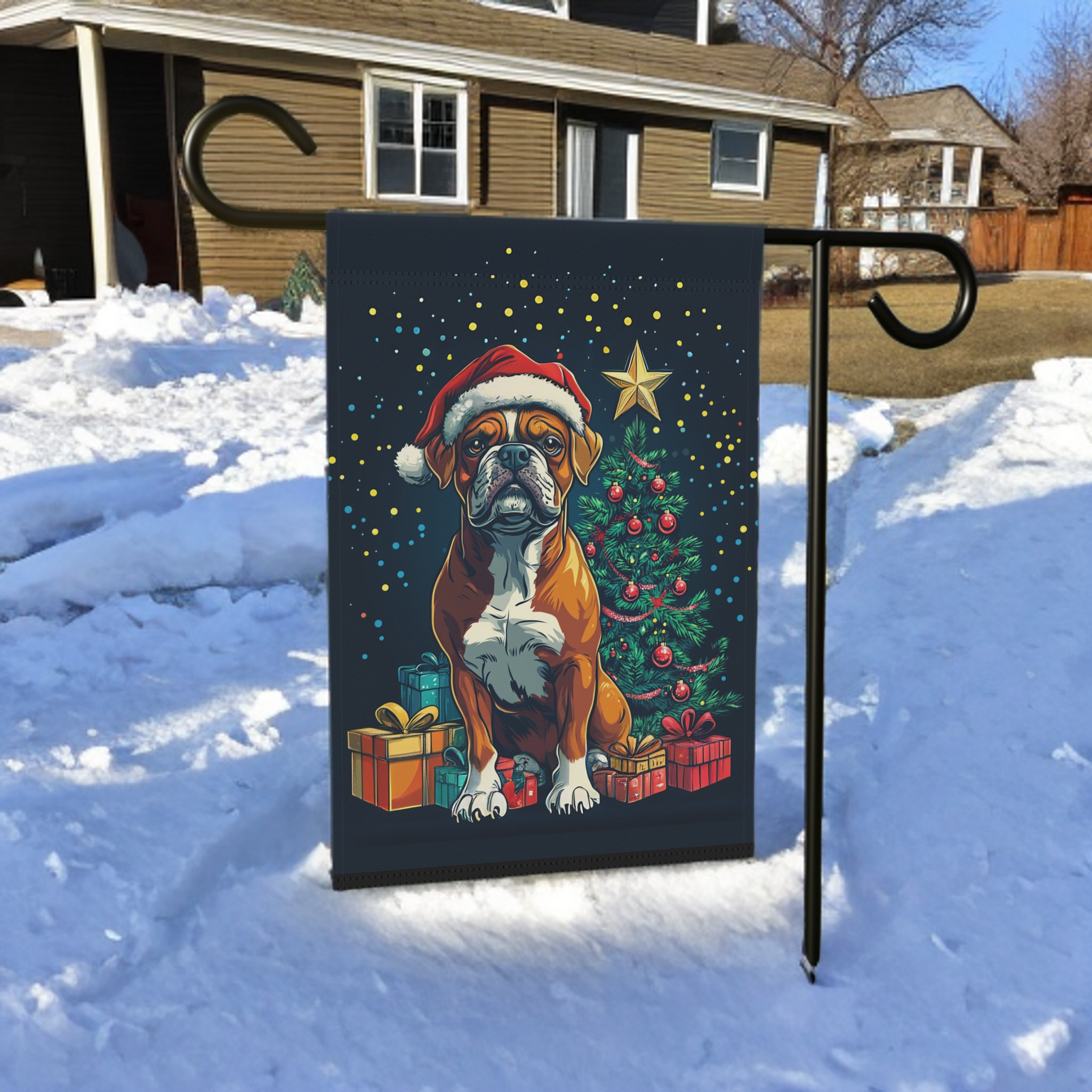 Christmas Boxer Garden Flag