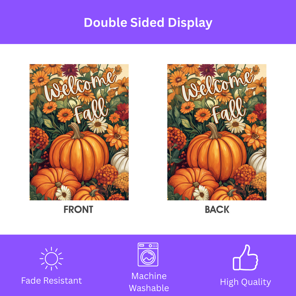 Welcome Fall Pumpkin Garden Flag - double-sided design - Dragonfire Gardens