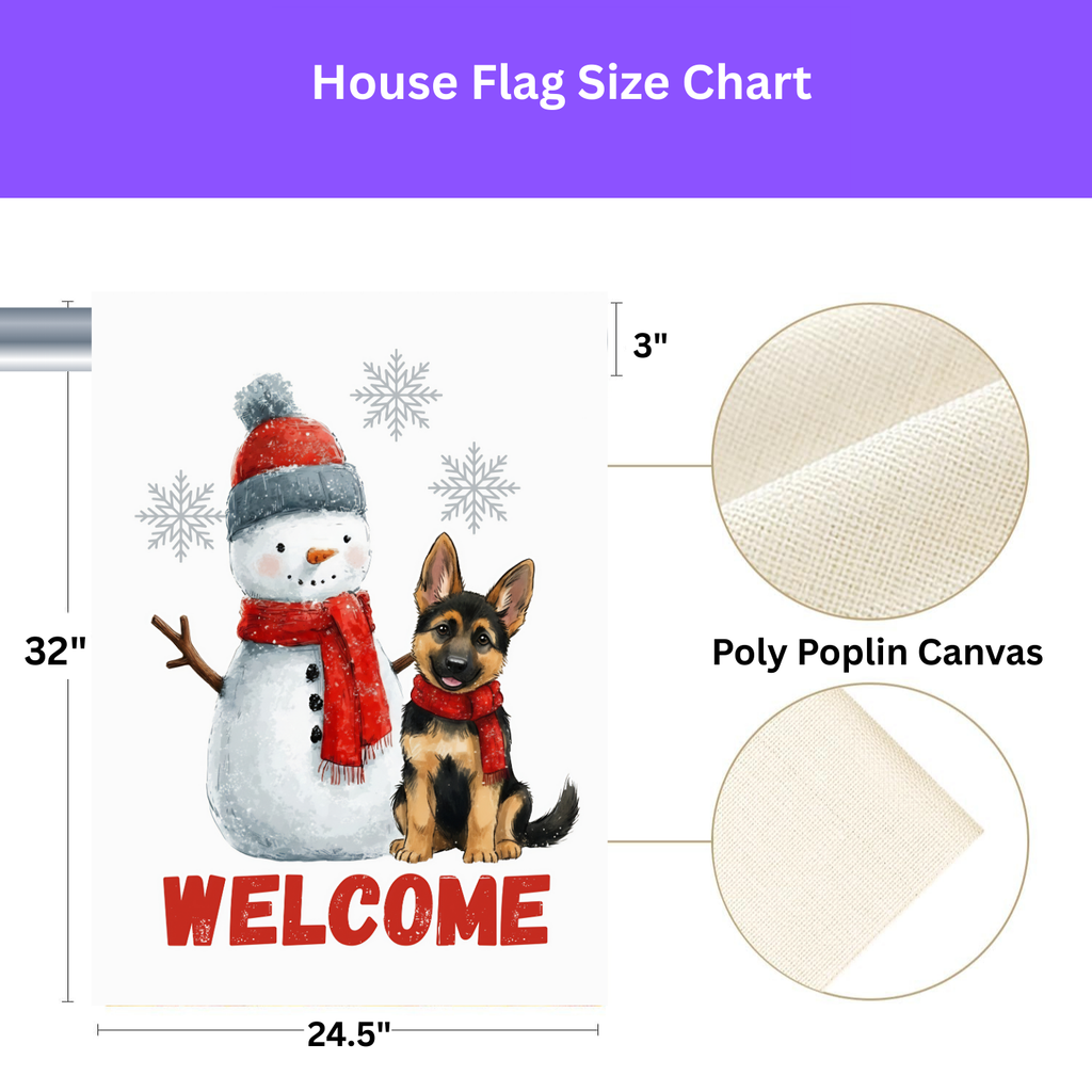 German Shepherd and Snowman Welcome Garden Flag - yard display - Dragonfire Gardens