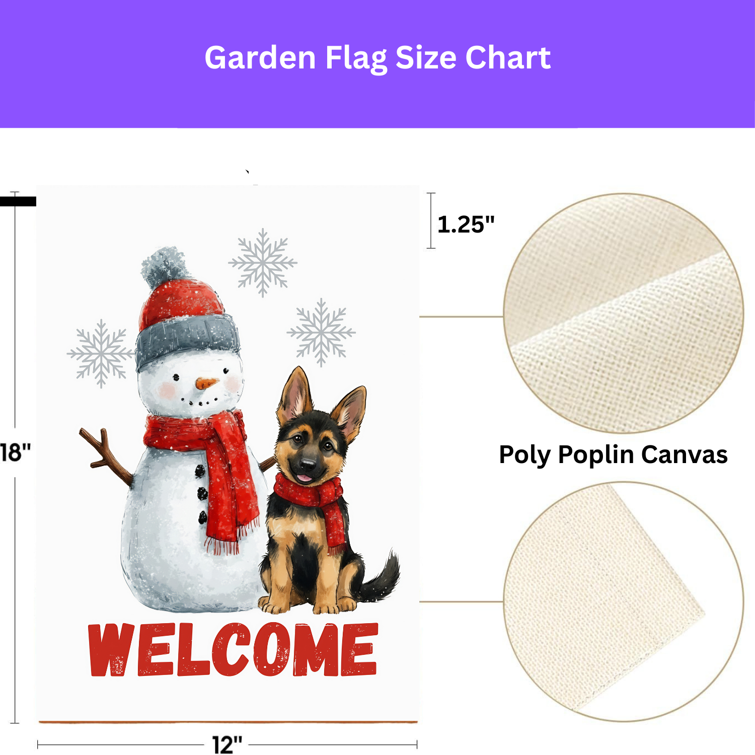 German Shepherd and Snowman Welcome Garden Flag - porch decor - Dragonfire Gardens