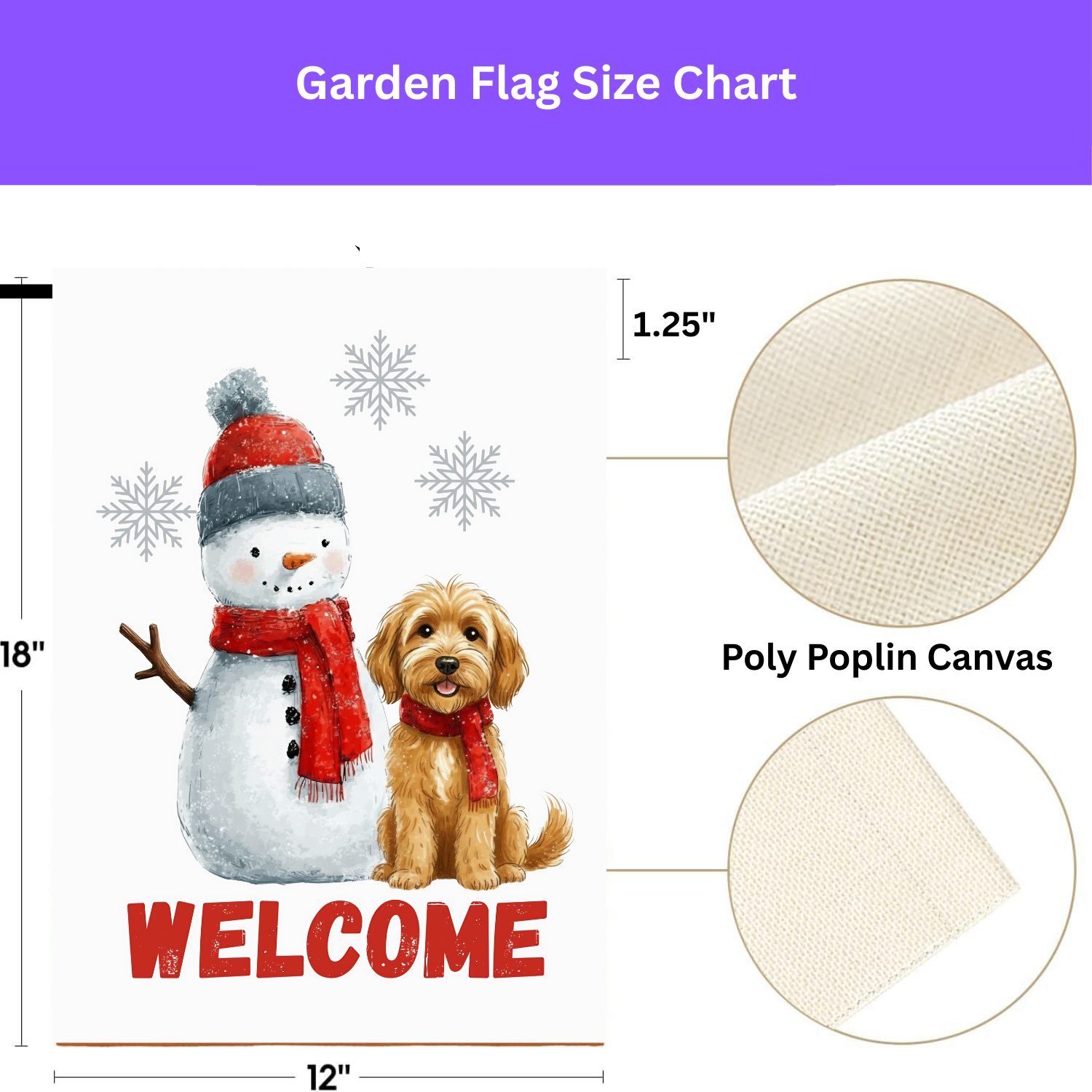Golden Noodle and Snowman Welcome Garden Flag - yard display - Dragonfire Gardens