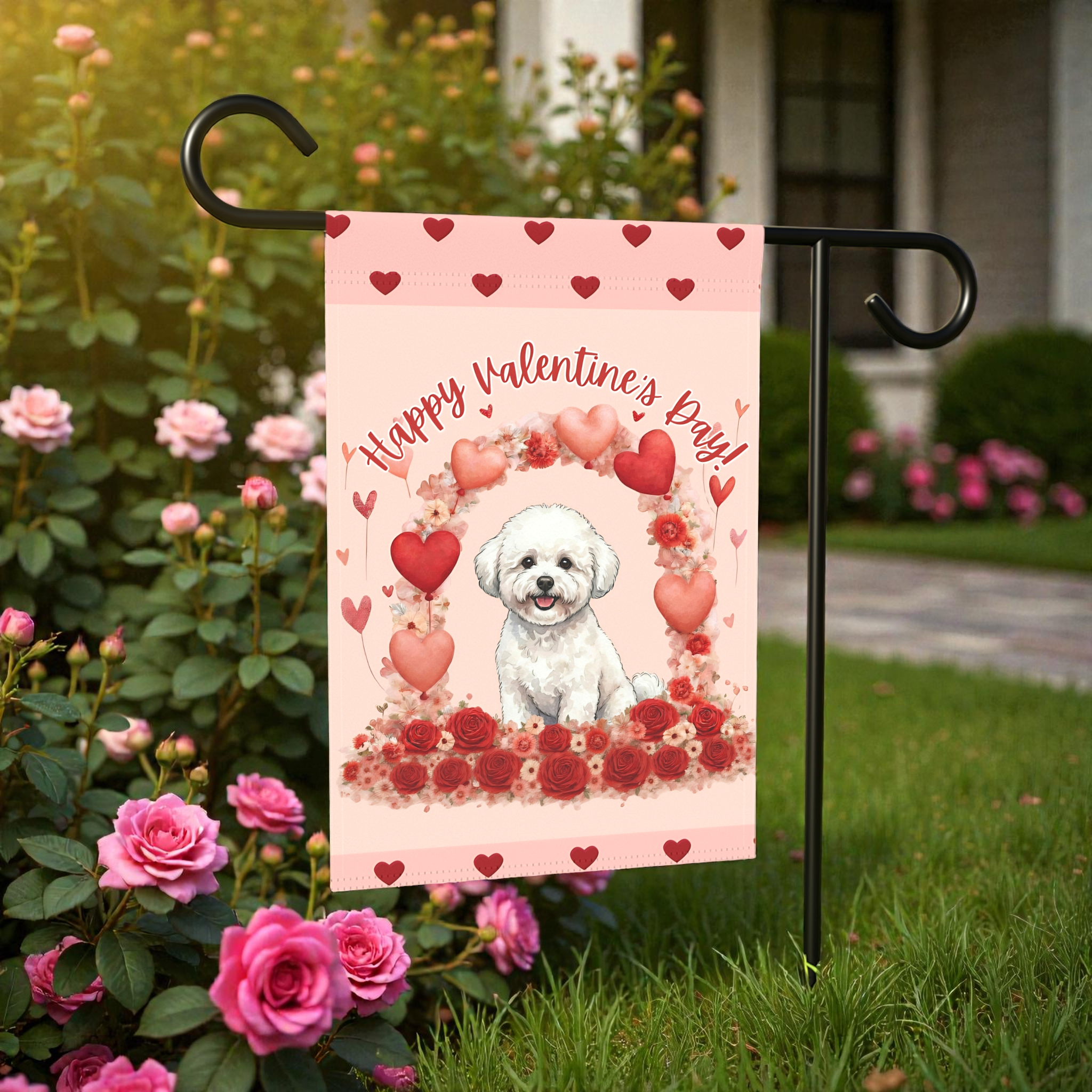 Valentine's Day Bichon Frise Garden Flag