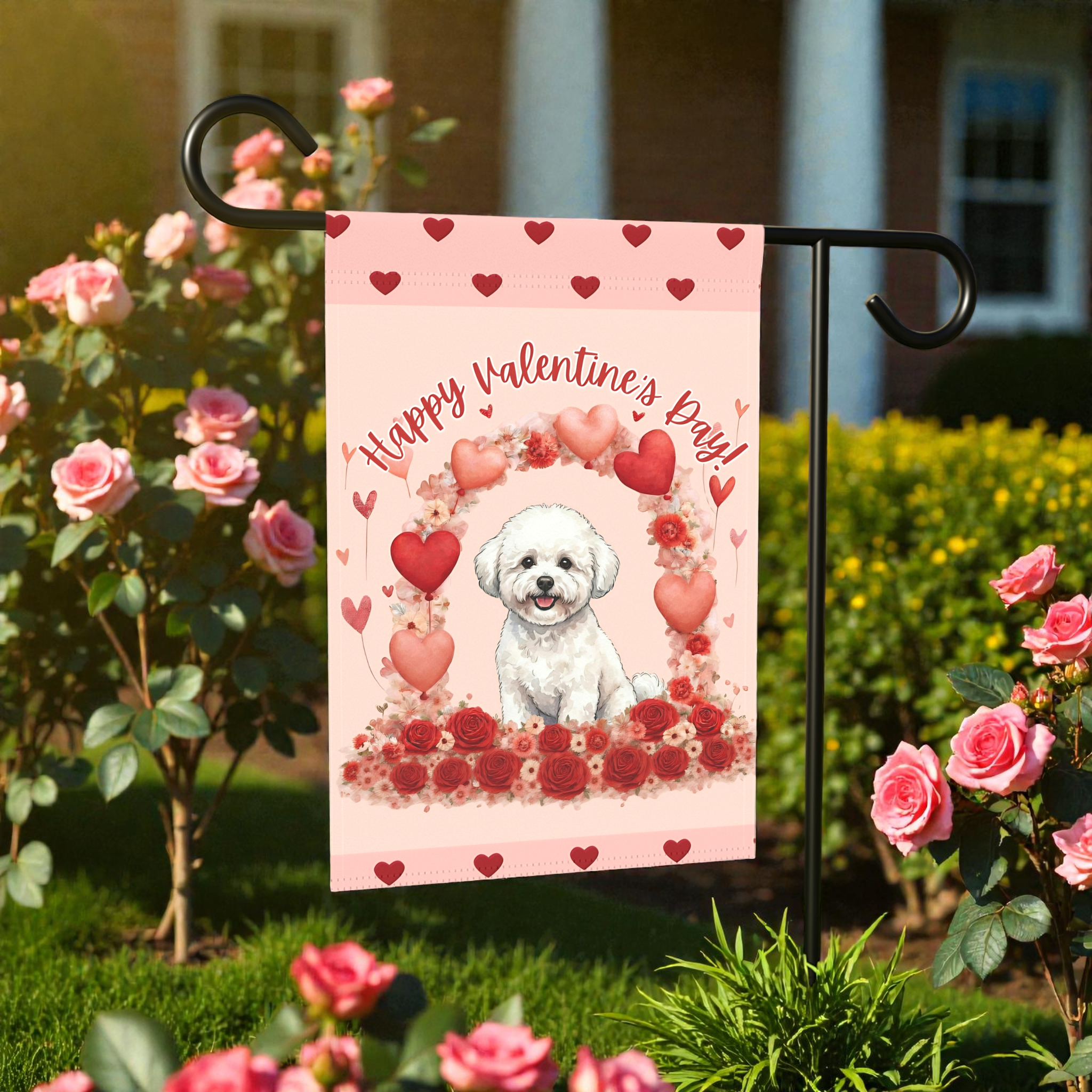 Valentine's Day Bichon Frise Garden Flag