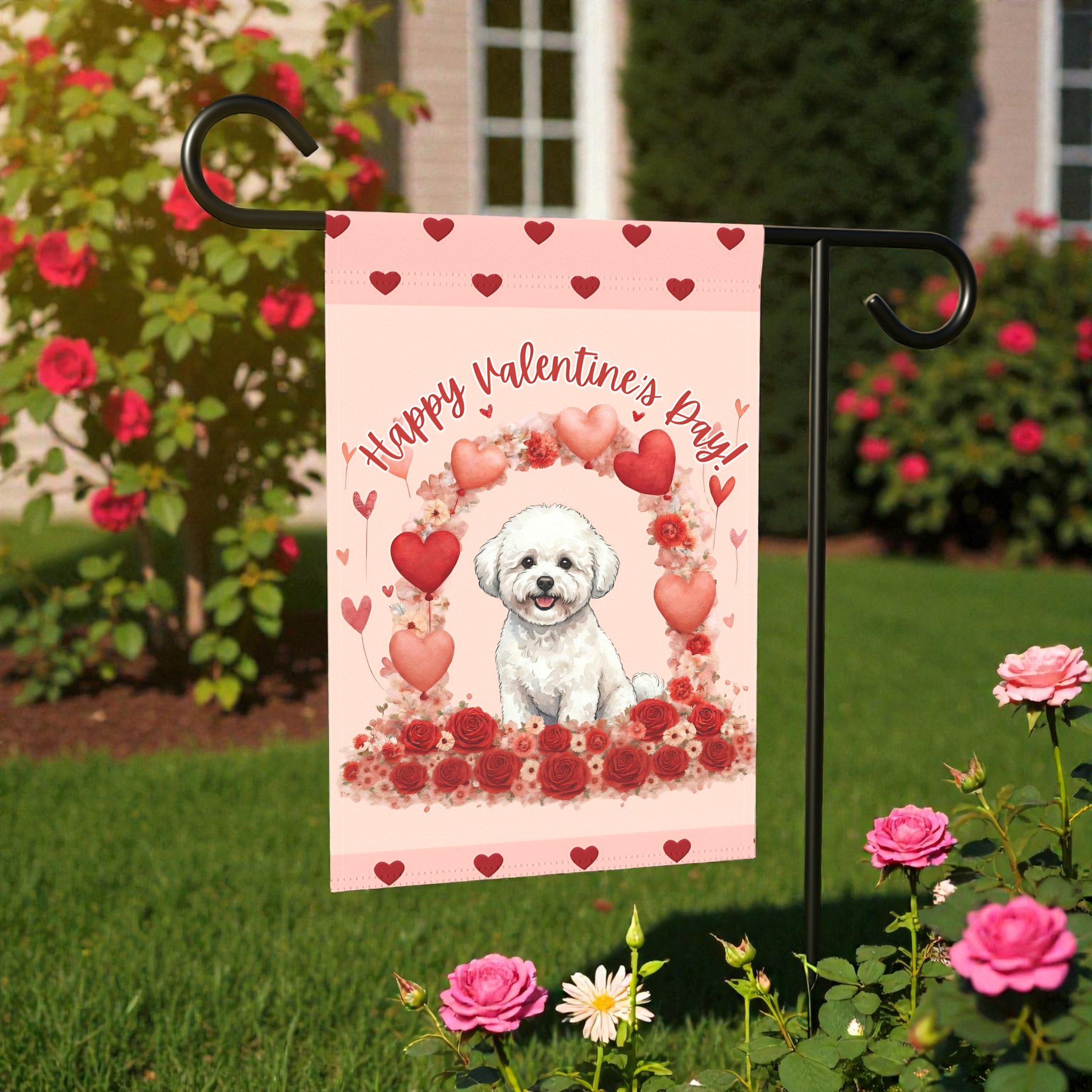 Valentine's Day Bichon Frise Garden Flag