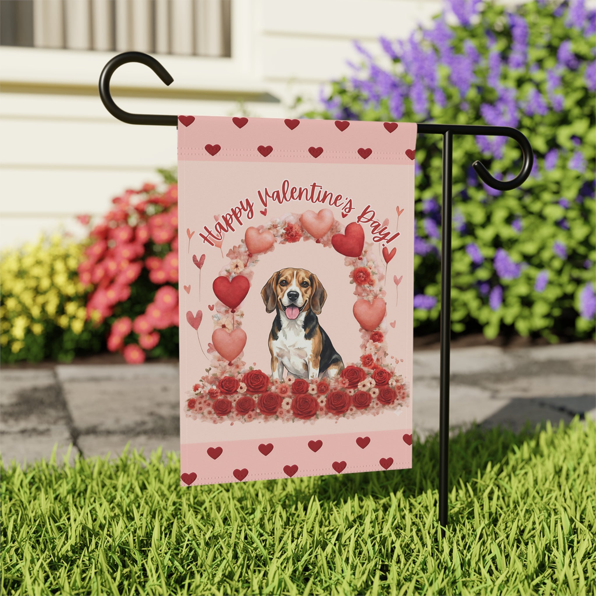 Valentine's Day Beagle Garden Flag