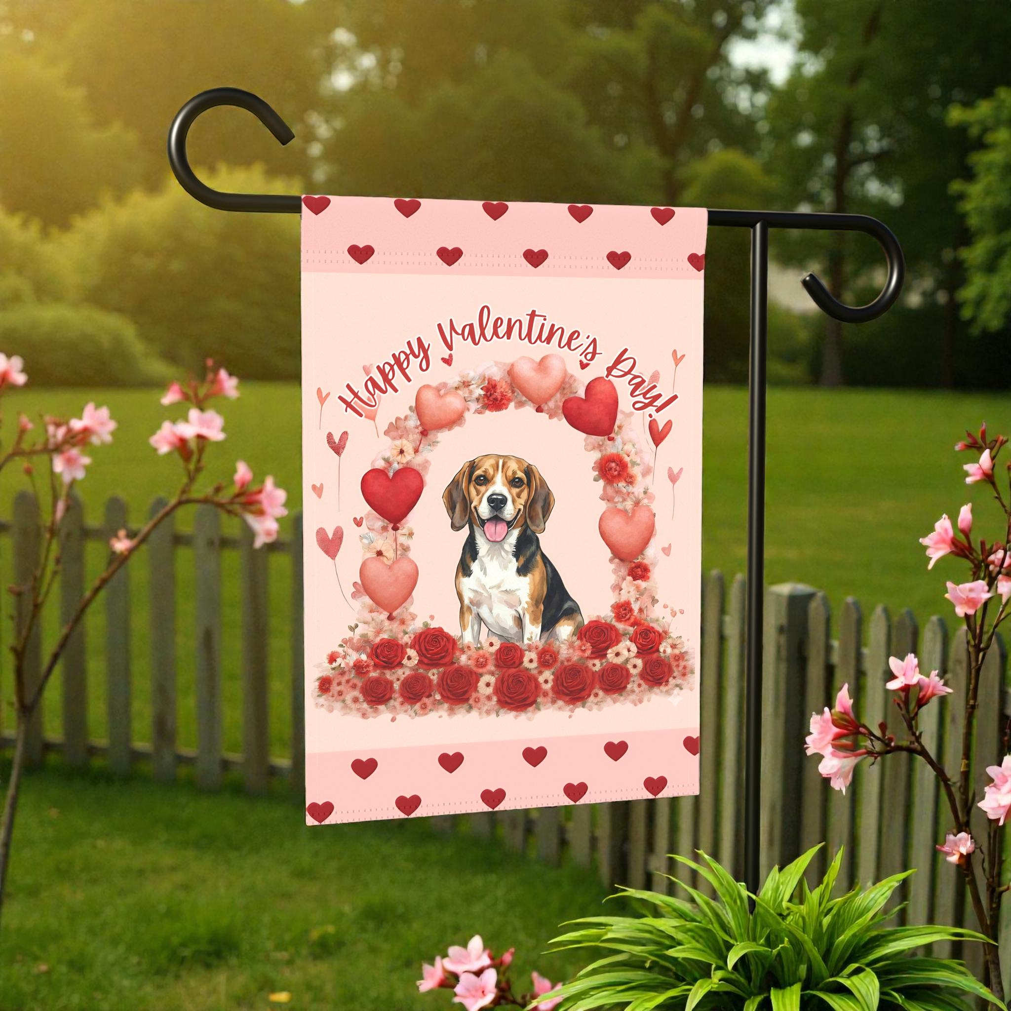 Valentine's Day Beagle Garden Flag