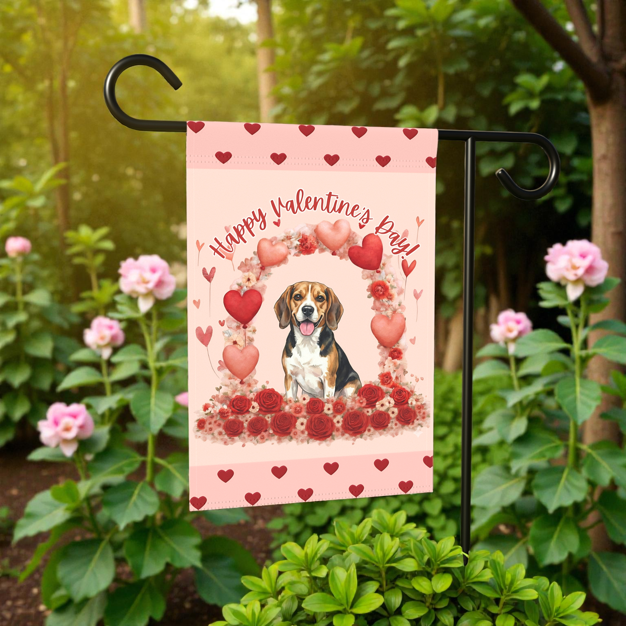 Valentine's Day Beagle Garden Flag