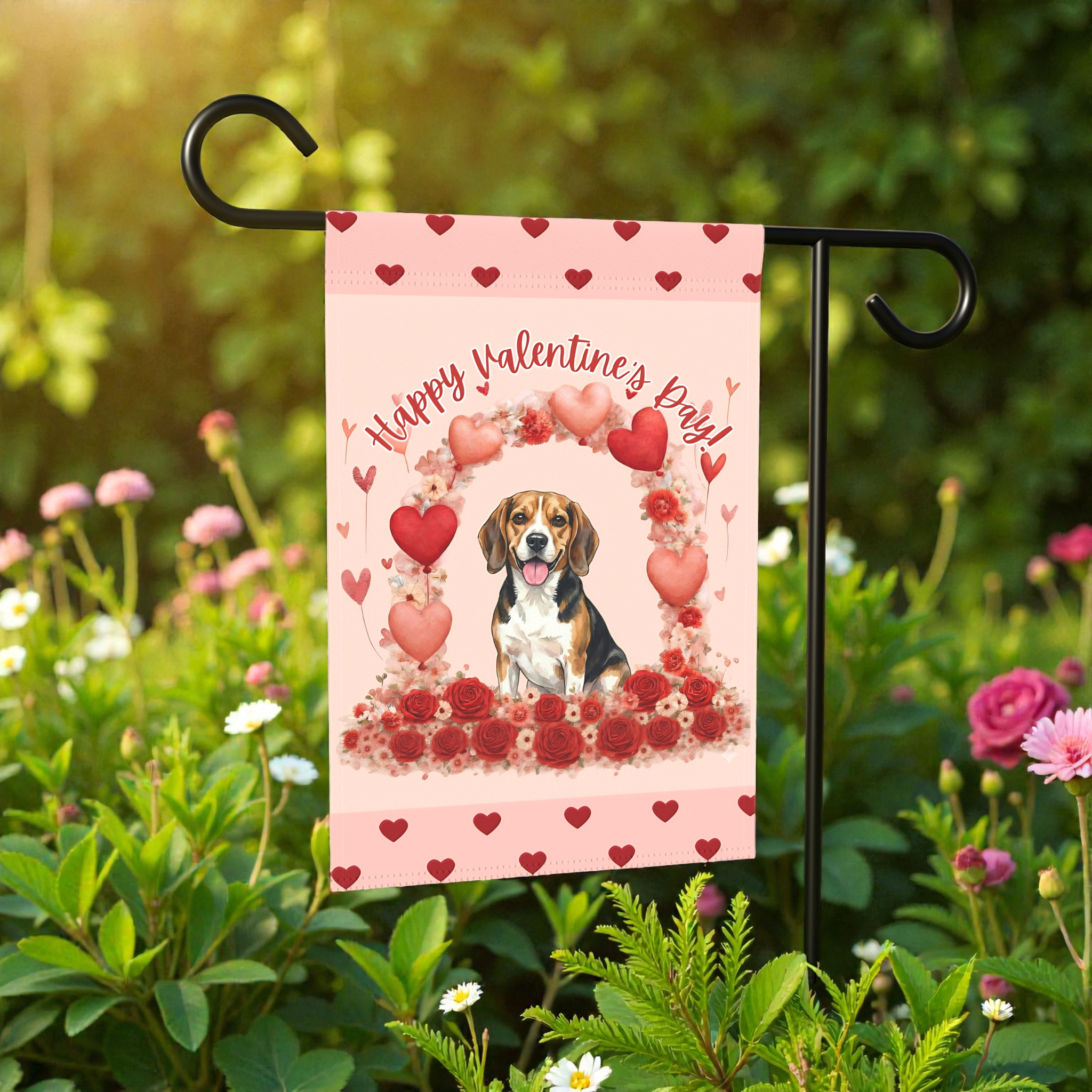 Valentine's Day Beagle Garden Flag