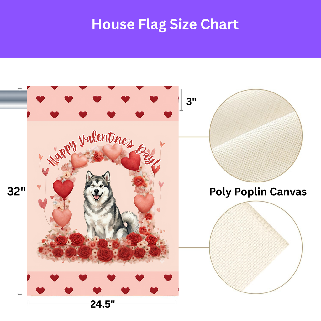 Valentine’s Day Alaskan Malamute Garden Flag - yard display - Dragonfire Gardens