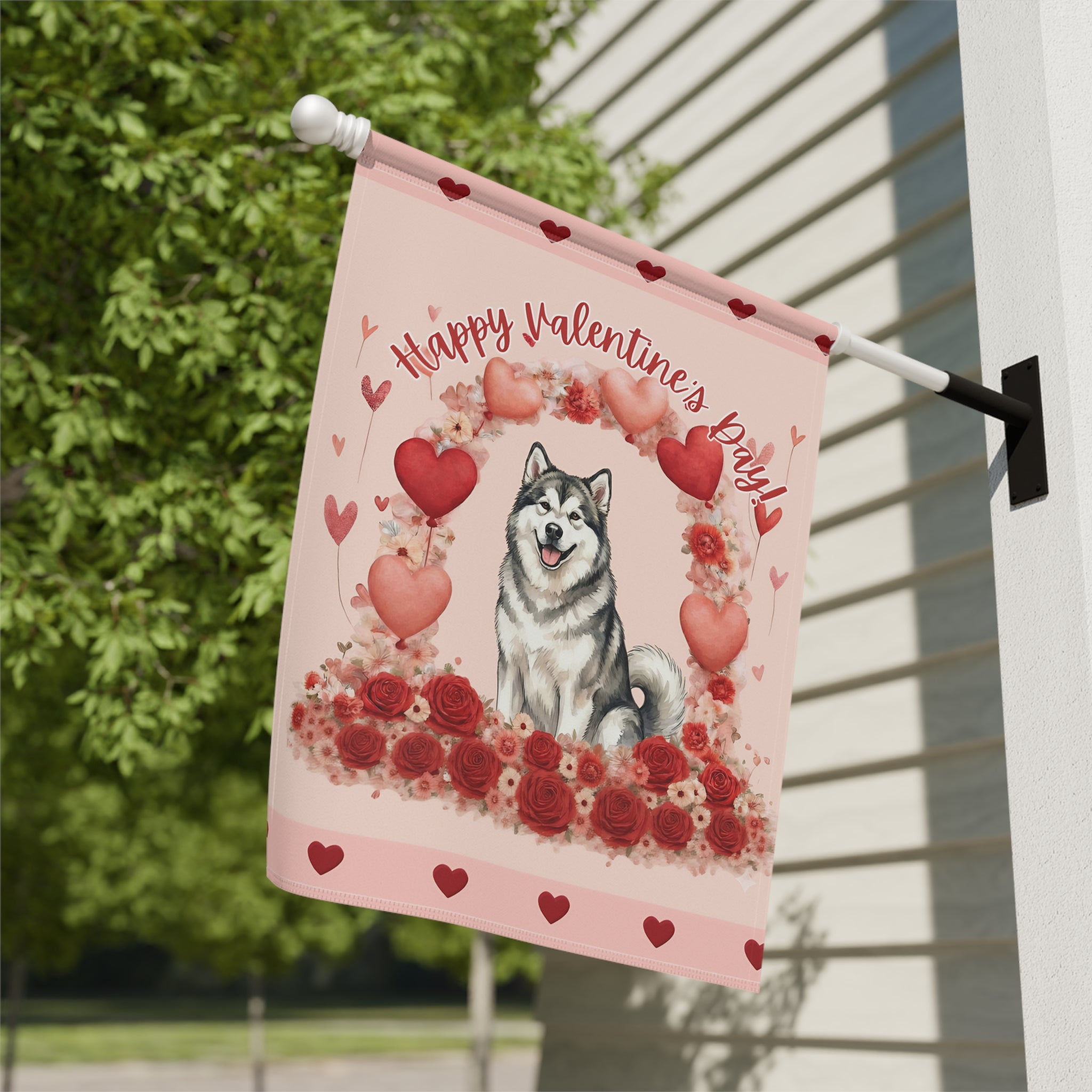Valentine’s Day Alaskan Malamute Garden Flag