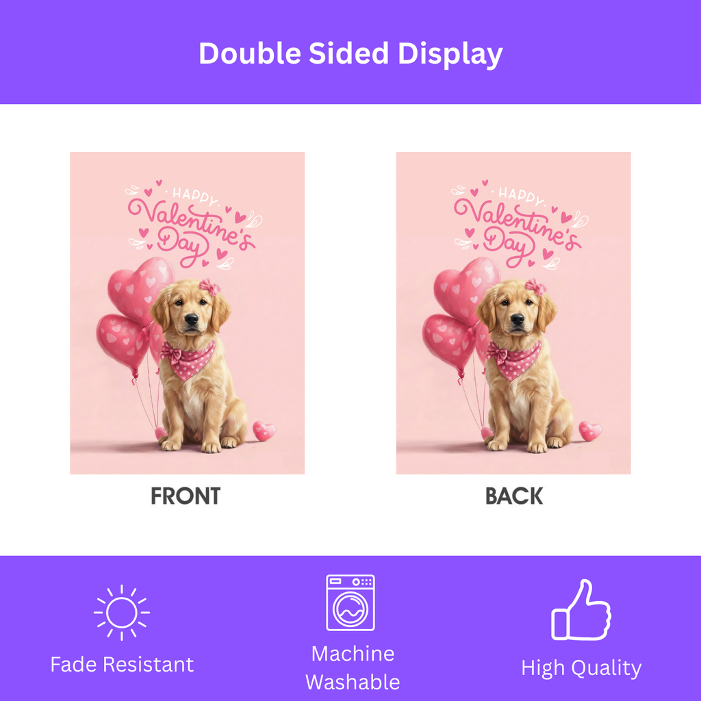 Golden Retriever Puppy Happy Valentine's Day Garden Flag