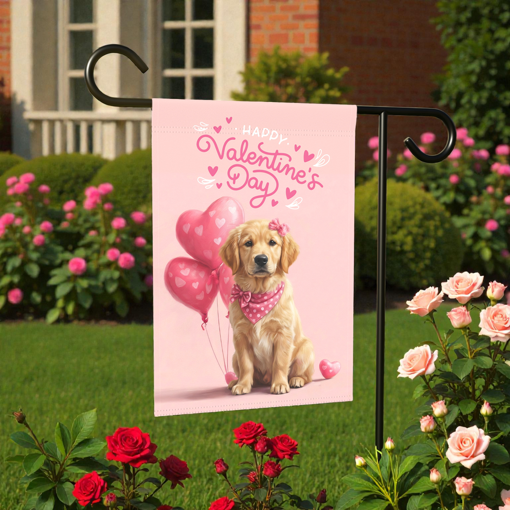 Golden Retriever Puppy Happy Valentine's Day Garden Flag