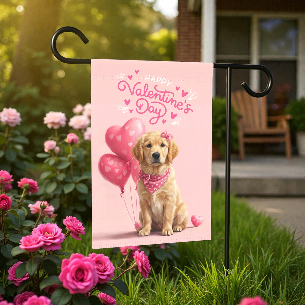 Golden Retriever Puppy Happy Valentine's Day Garden Flag