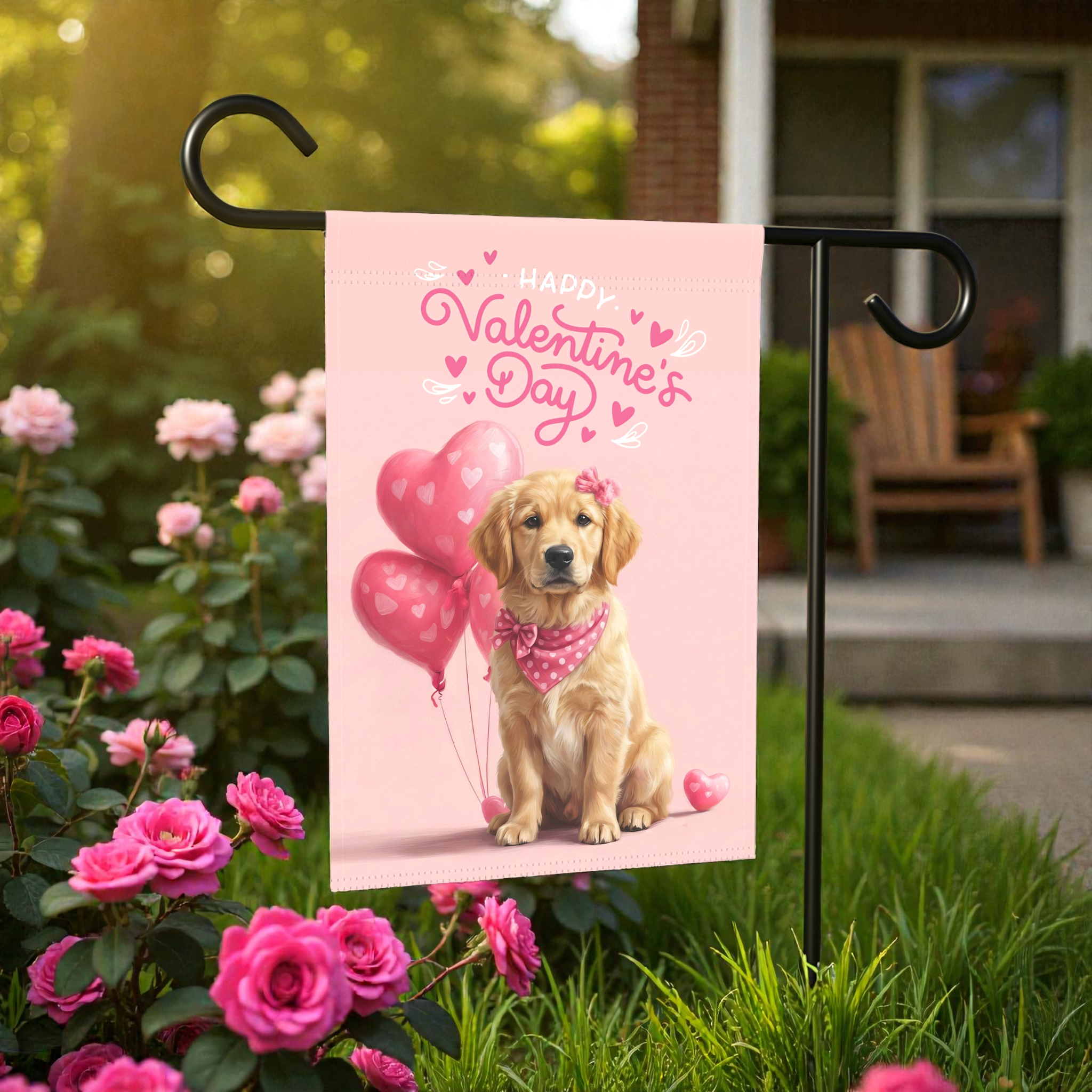 Golden Retriever Puppy Happy Valentine's Day Garden Flag