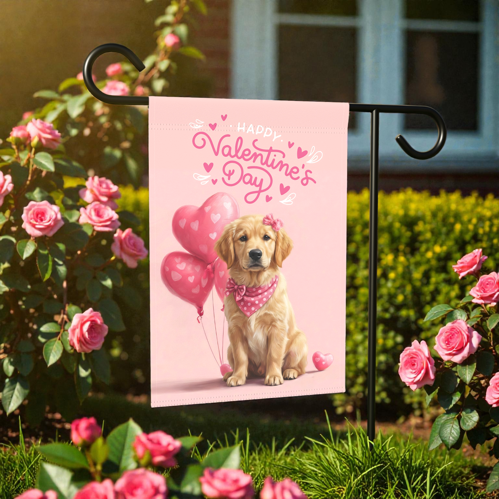 Golden Retriever Puppy Happy Valentine's Day Garden Flag