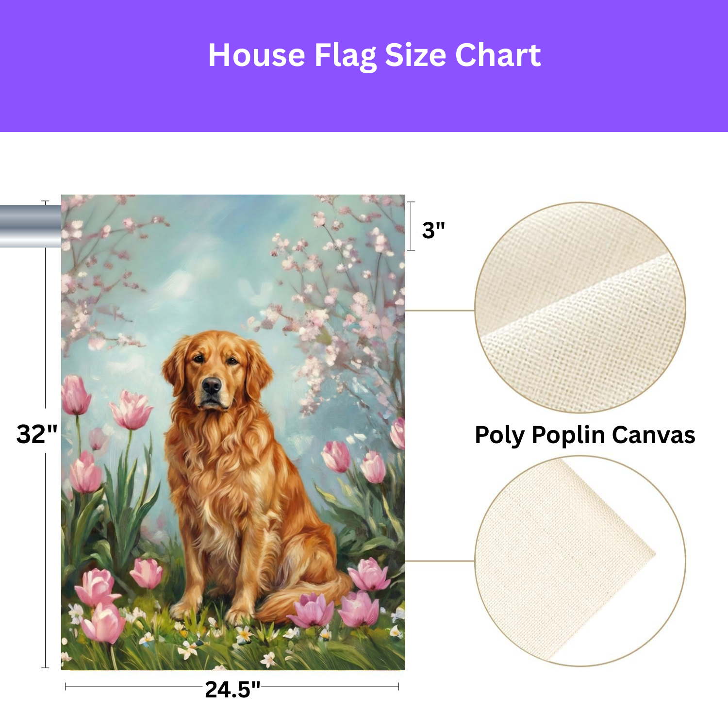 Golden Retriever in Tulips Spring Garden Flag