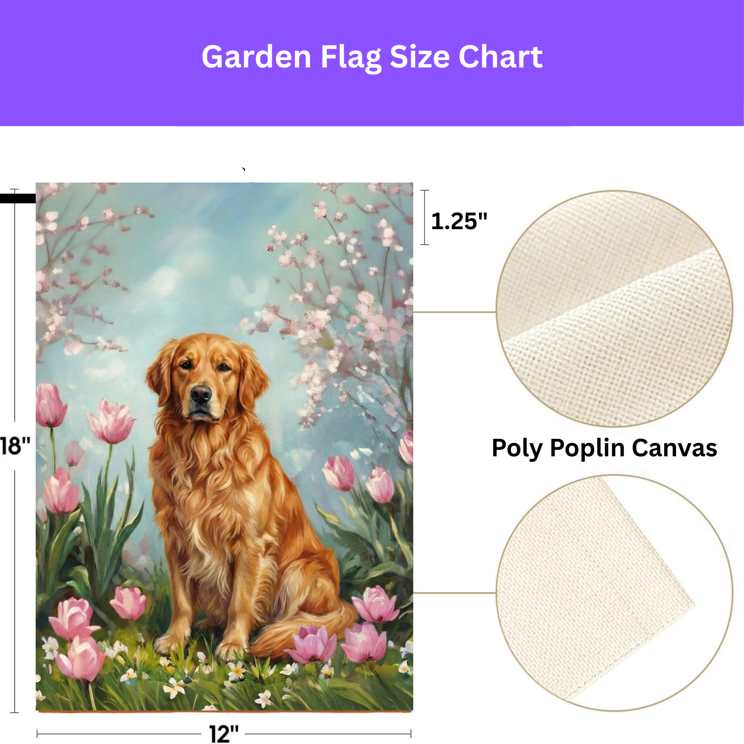 Golden Retriever in Tulips Spring Garden Flag