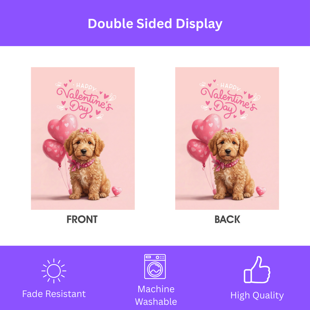 Golden Noodle Happy Valentine's Day Garden Flag - double-sided design - Dragonfire Gardens