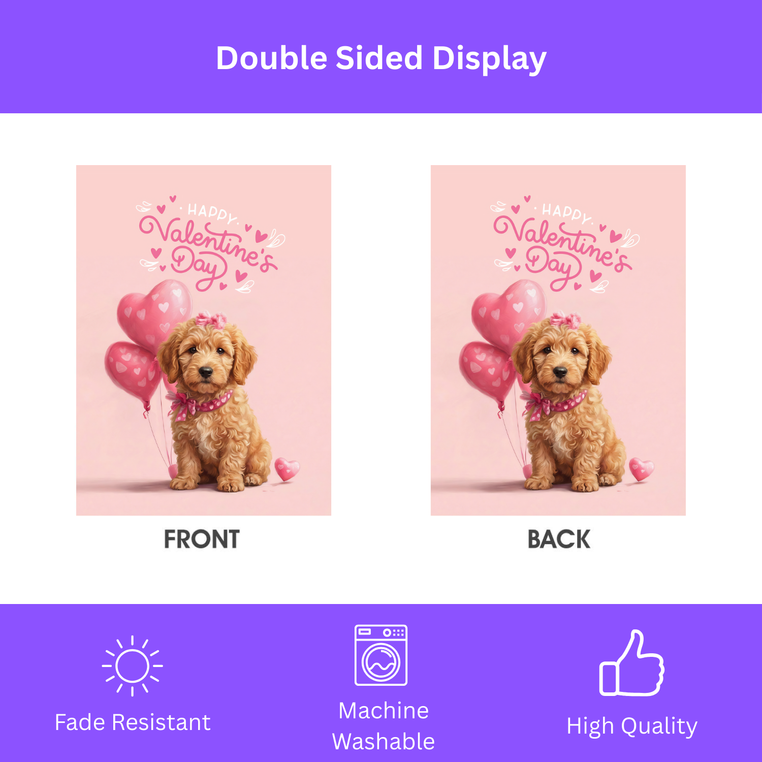 Golden Noodle Happy Valentine's Day Garden Flag - double-sided design - Dragonfire Gardens