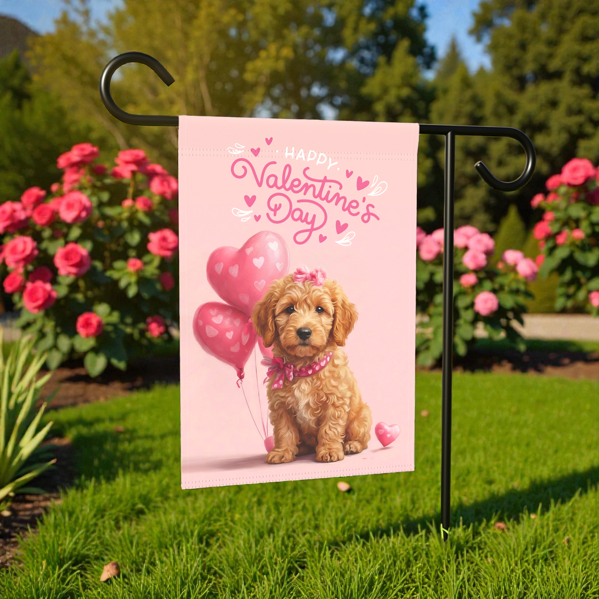 Golden Noodle Happy Valentine's Day Garden Flag - product detail - Dragonfire Gardens