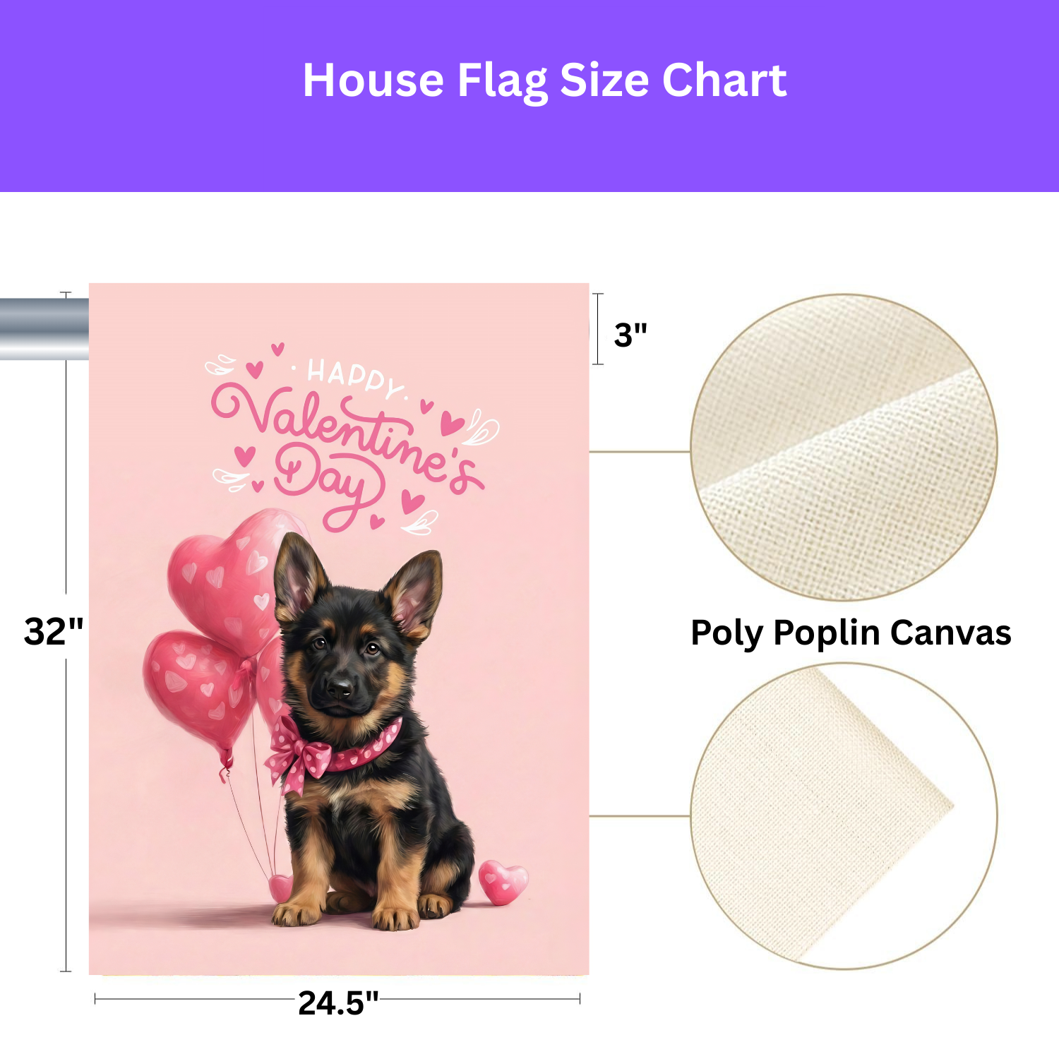 German Shepherd Puppy Happy Valentine's Day Garden Flag - yard display - Dragonfire Gardens