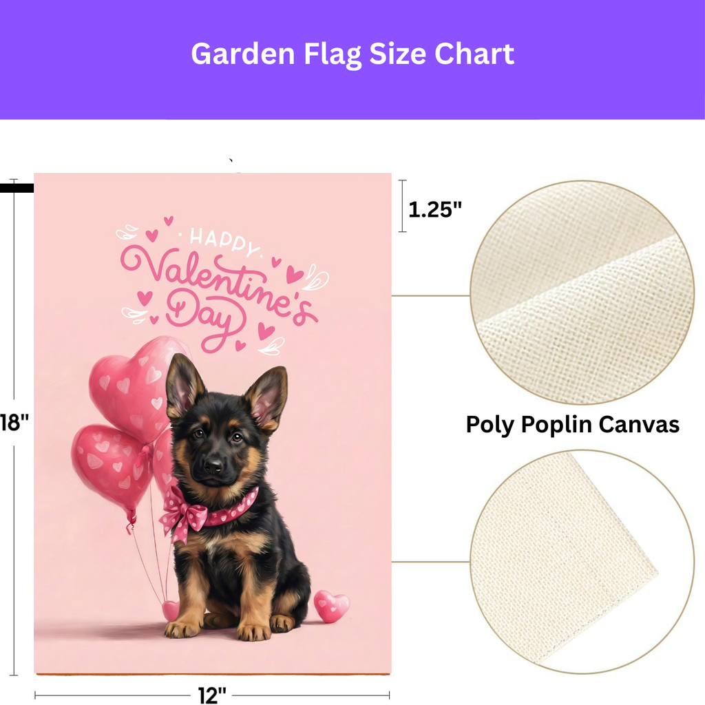 German Shepherd Puppy Happy Valentine's Day Garden Flag - porch decor - Dragonfire Gardens