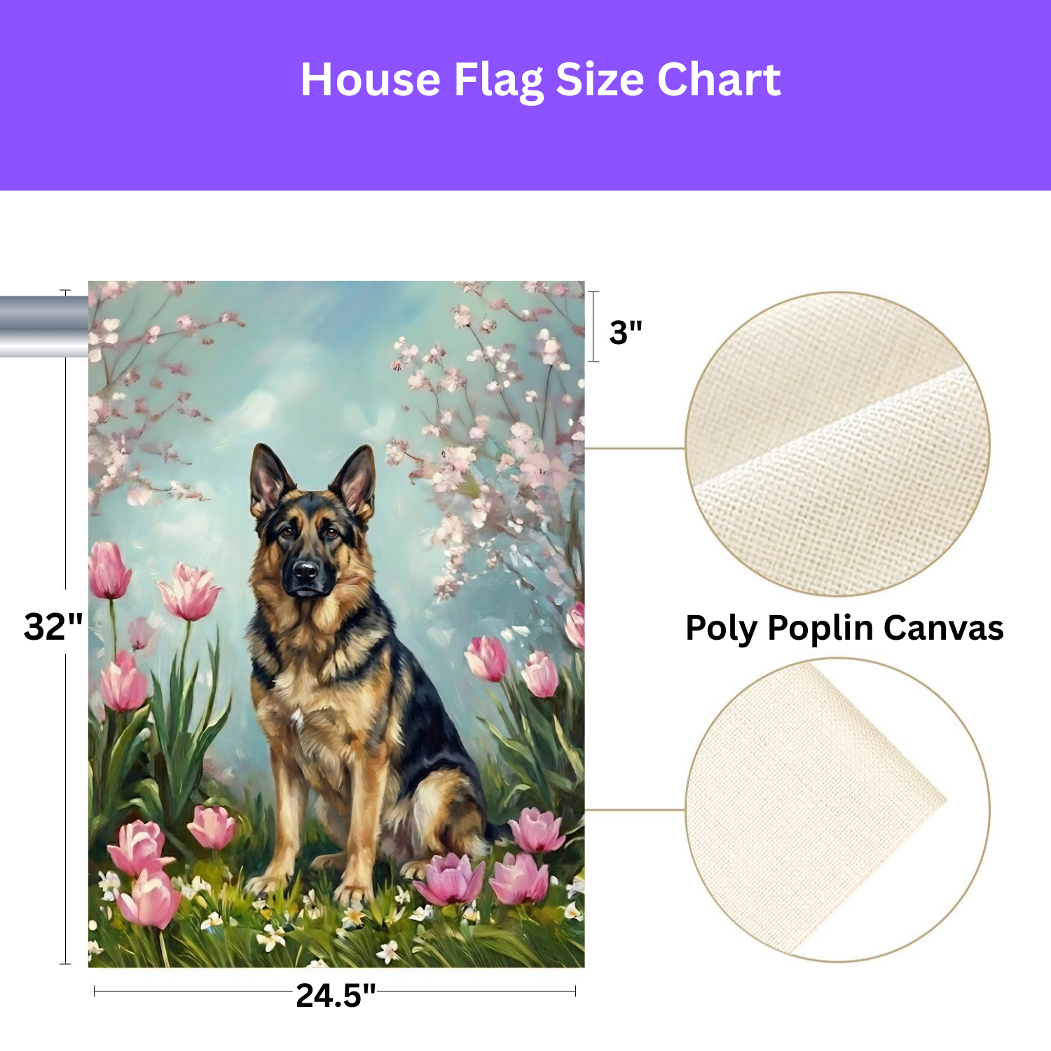German Shepherd in the Tulips Spring Garden Flag - yard display - Dragonfire Gardens