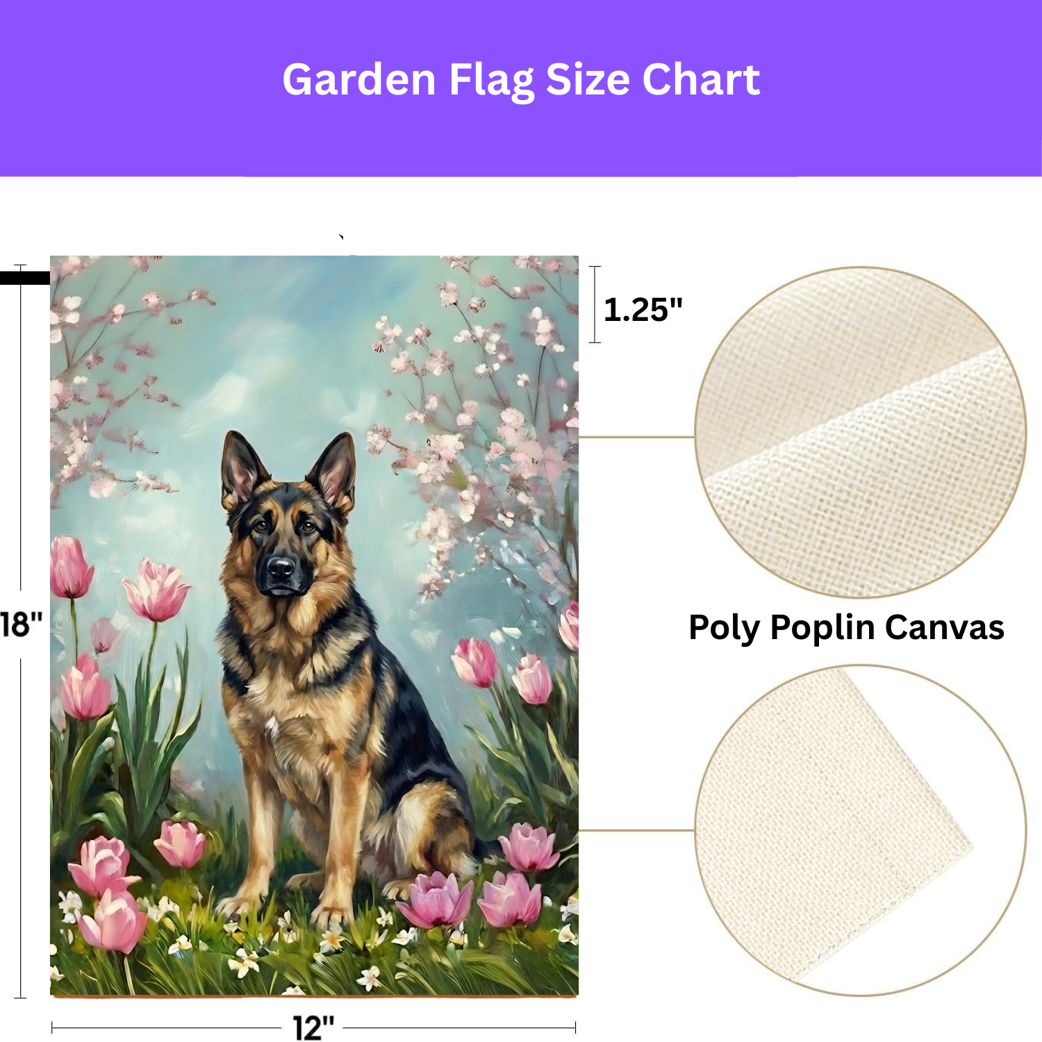 German Shepherd in the Tulips Spring Garden Flag - porch decor - Dragonfire Gardens