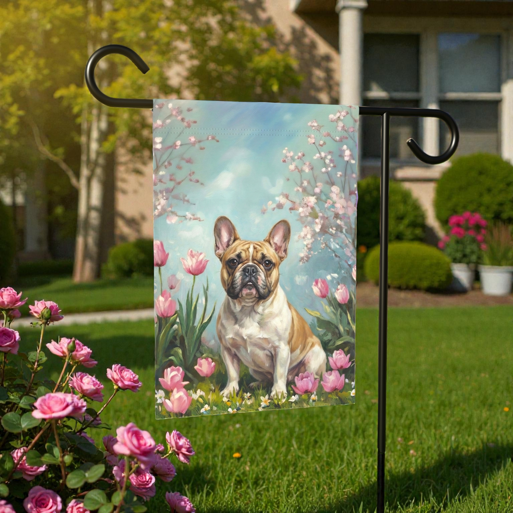 French Bulldog in the Tulips Spring Garden Flag - product detail - Dragonfire Gardens