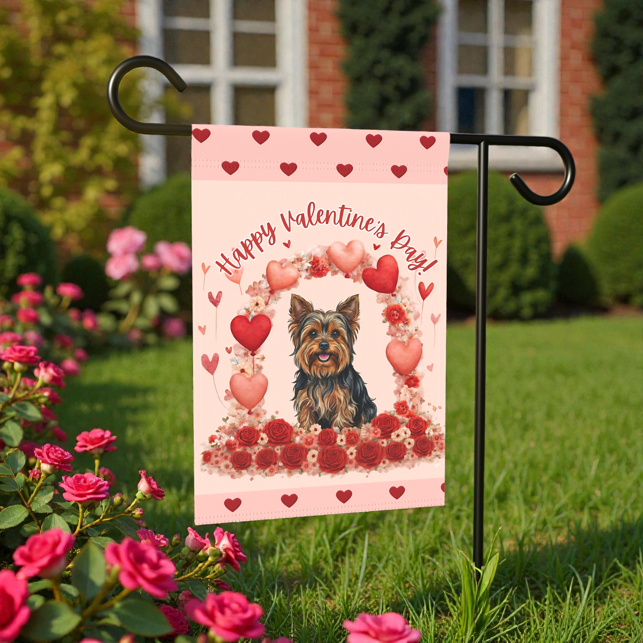 Valentine's Day Yorkshire Terrier Garden Flag