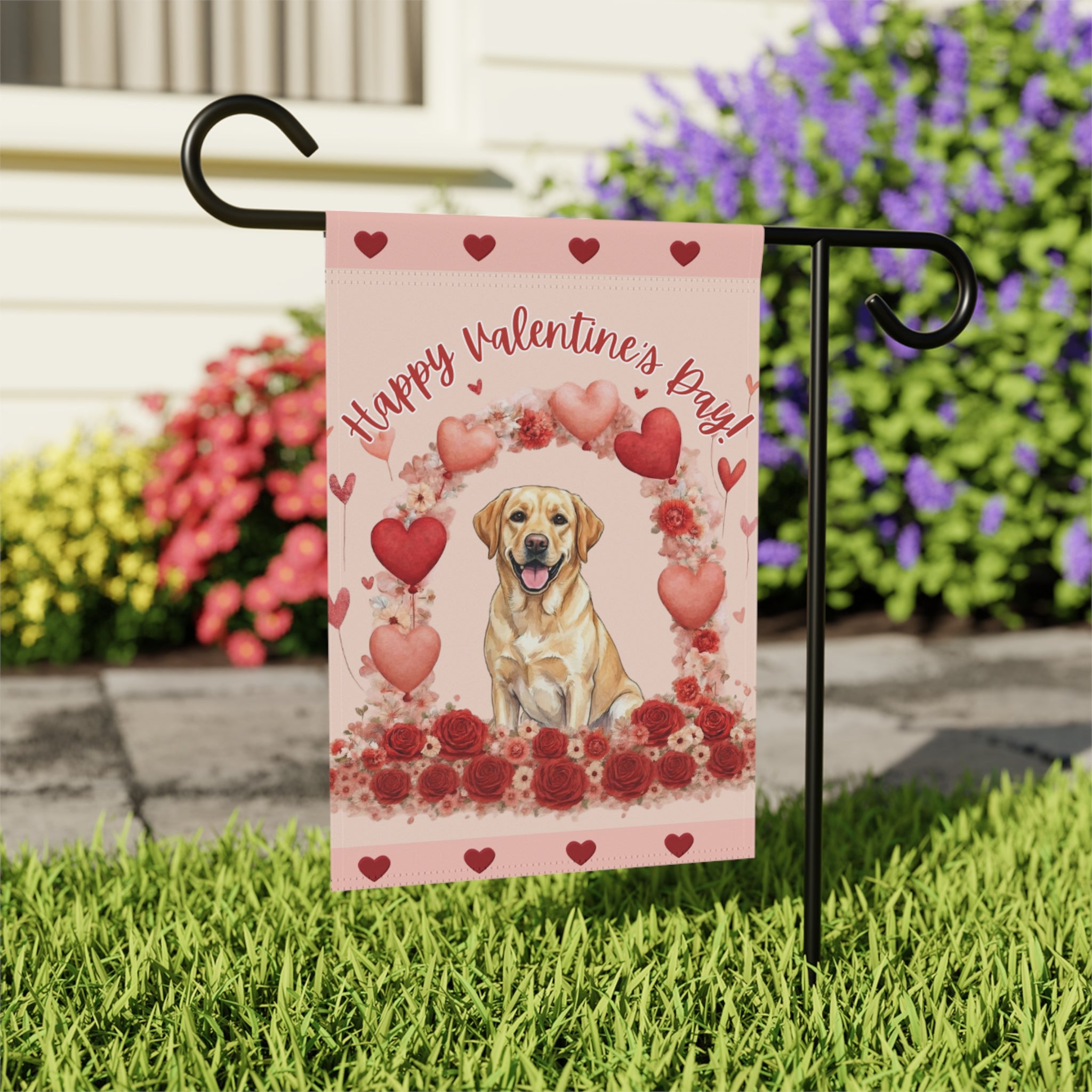 Valentine's Day Yellow Labrador Garden Flag