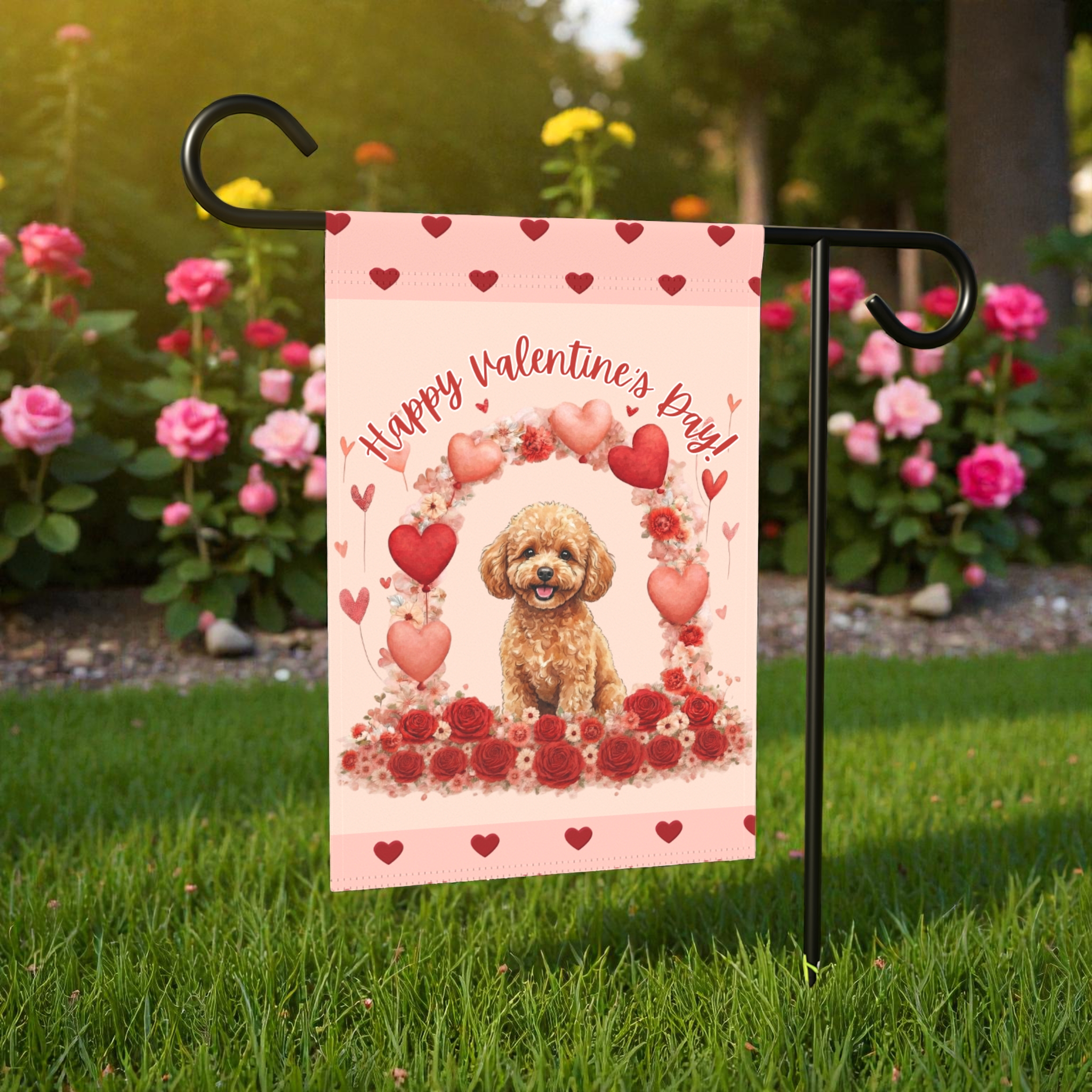 Valentine's Day Toy Poodle Garden Flag
