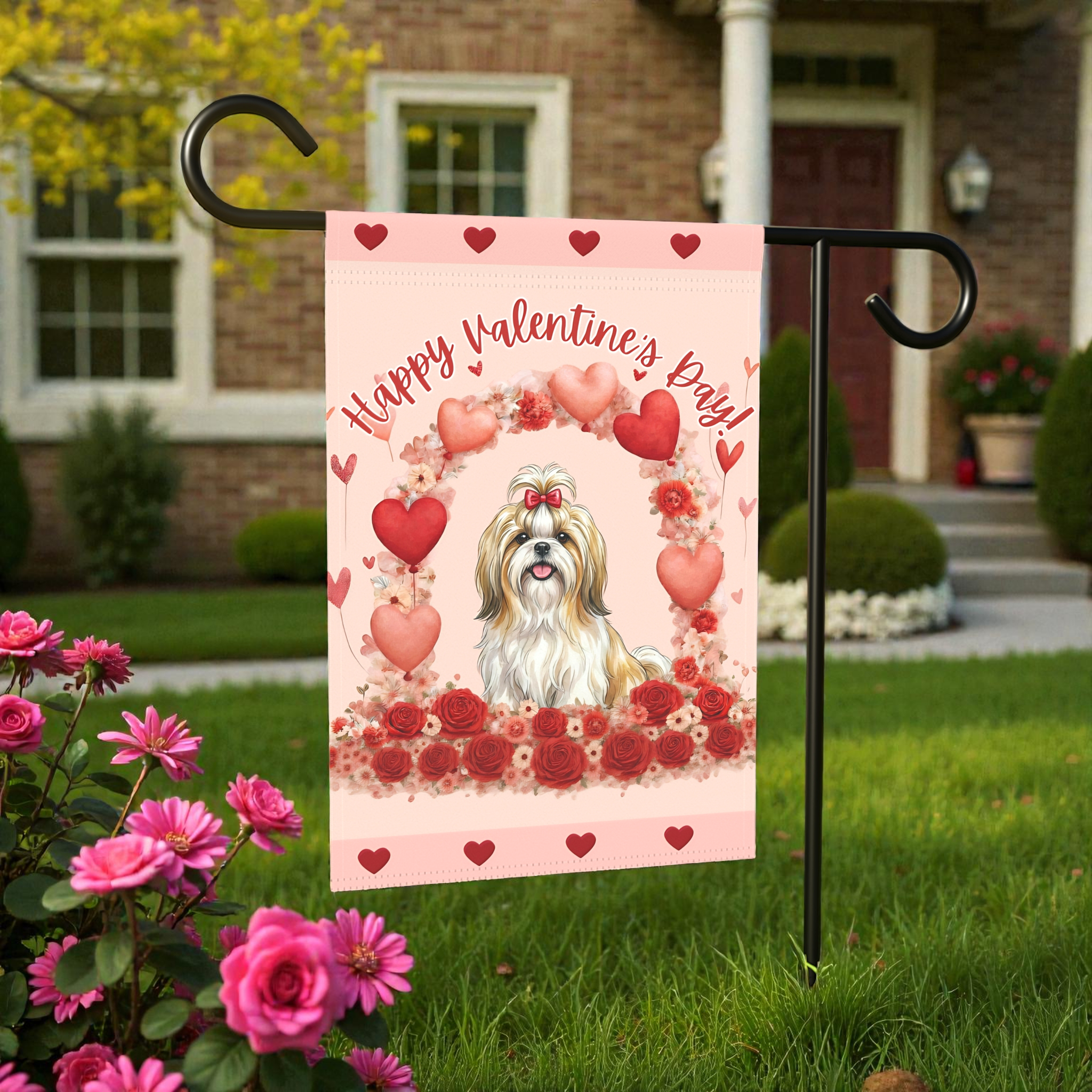 Valentine's Day Shih Tzu Garden Flag
