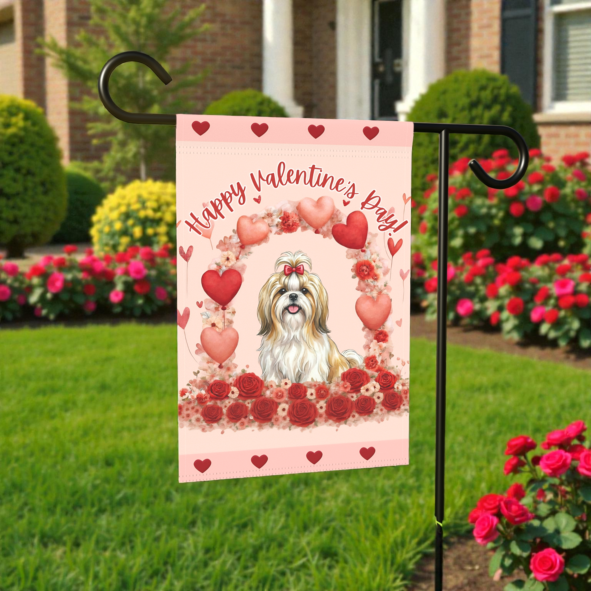 Valentine's Day Shih Tzu Garden Flag