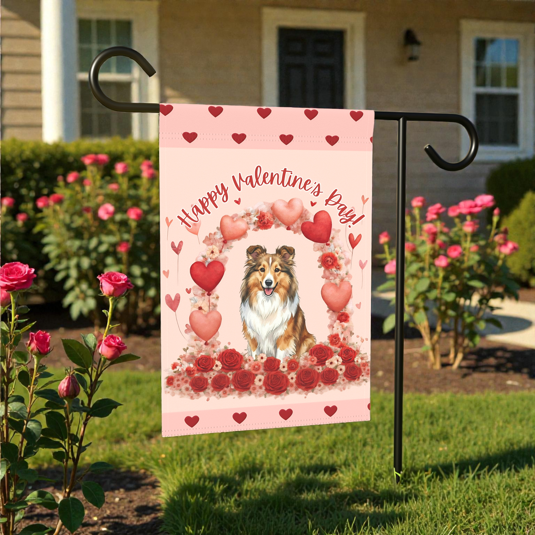 Valentine's Sheltie Garden Flag