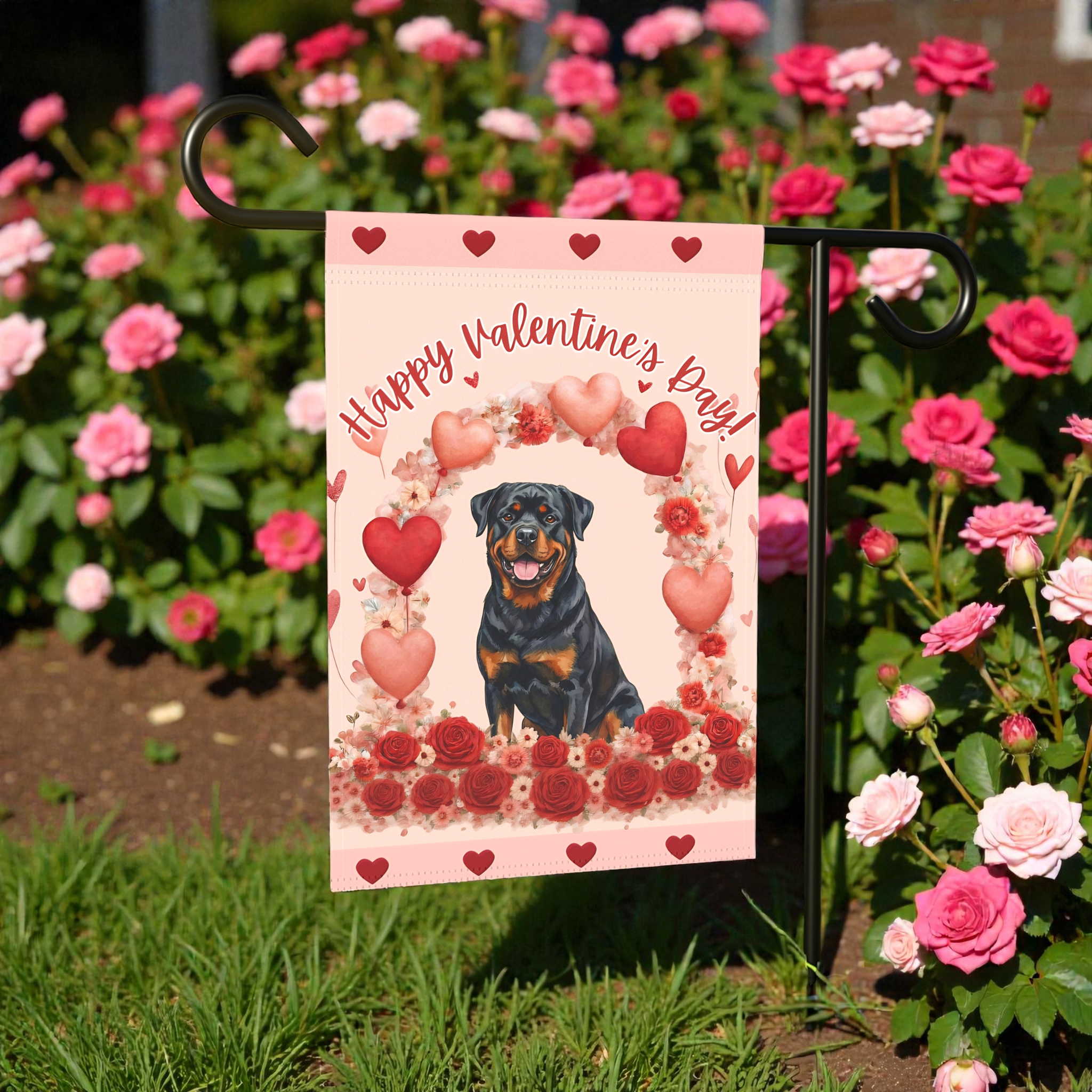 Valentine’s Day Rottweiler Garden Flag