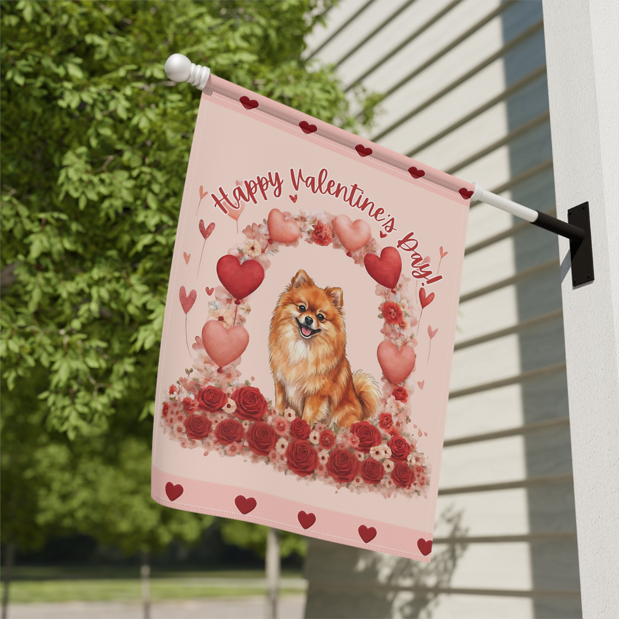 Valentine's Day Pomeranian Garden Flag